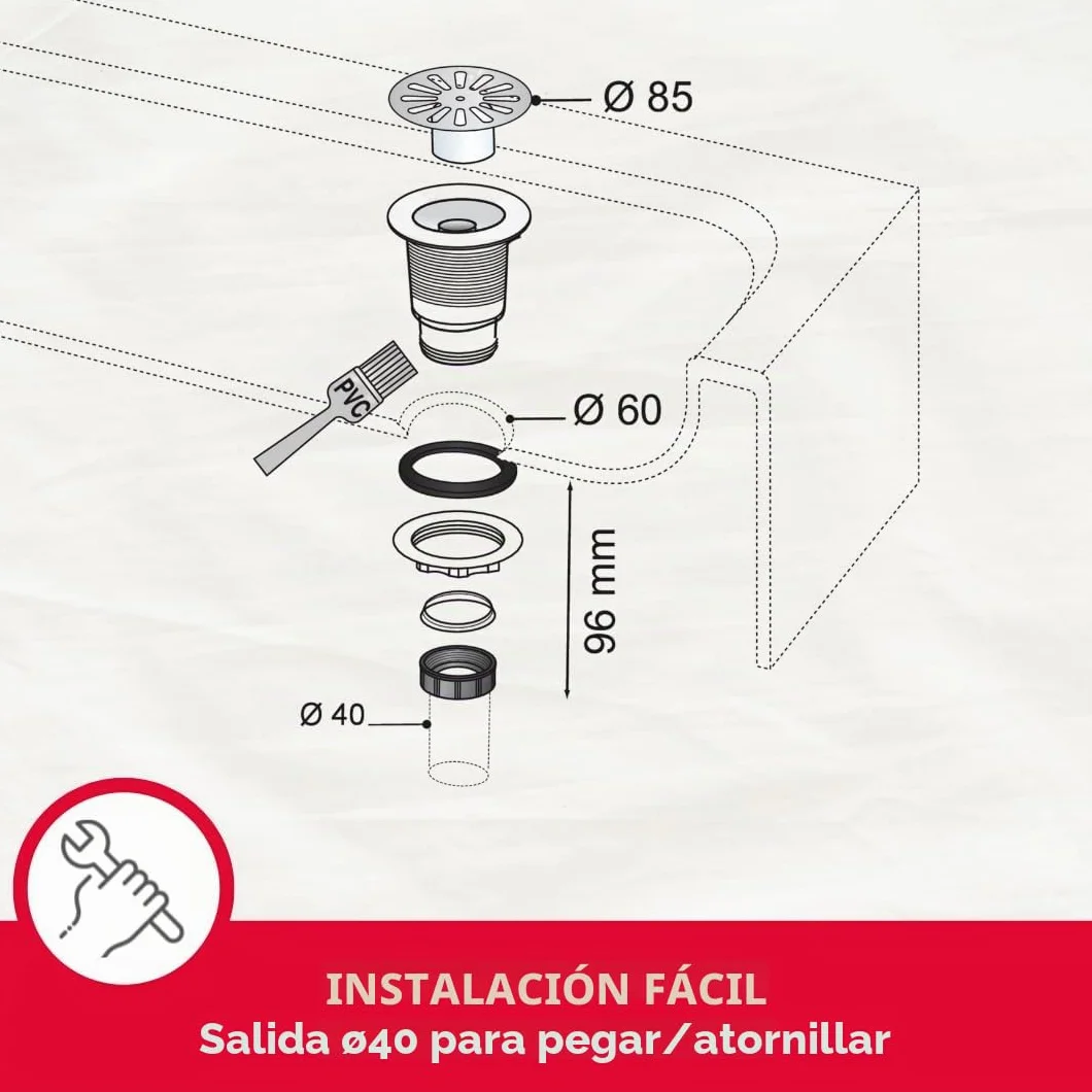 Wirquin sp411 C Desagüe de ducha salida vertical roscado diámetro 60
