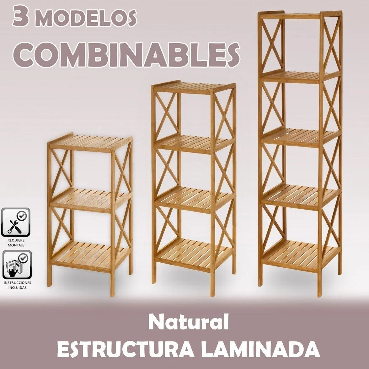 Estantería Bambú Baño Suelo Nórdica 5 Baldas 36,5x33x153 cm LOLAhome