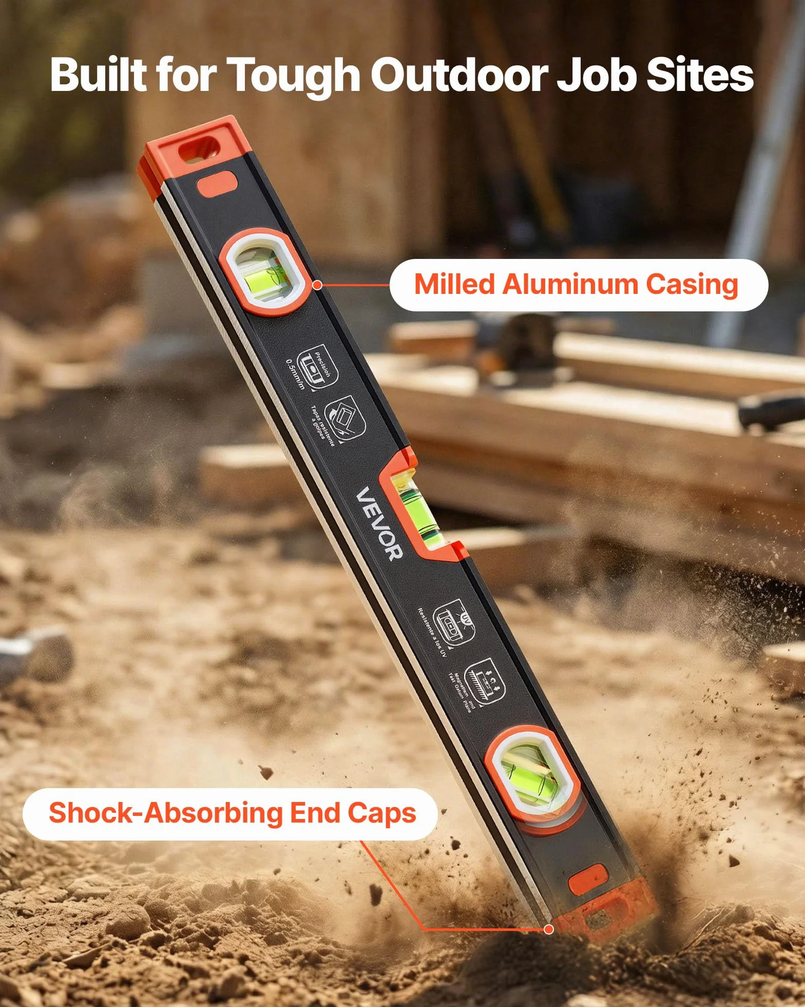 VEVOR Nivel de Burbuja Magnético de Aluminio, Juego de 3 Piezas 22,5/40/60 cm, Herramienta de Nivelación con 3 Burbujas, Ranura en V, Orificio para Colgar, Bolsa para Construcción Bricolaje y Hogar