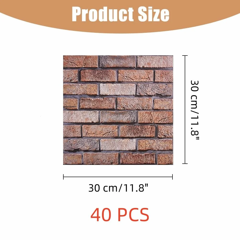40 Pieces 3D Paneles Decorativos, 30 x 30 cm Papel Pintado Autoadhesivo Efecto Ladrillo de Piedra, para Cocina, Dormitorio, Salón, Estudios de Grabación, Oficinas