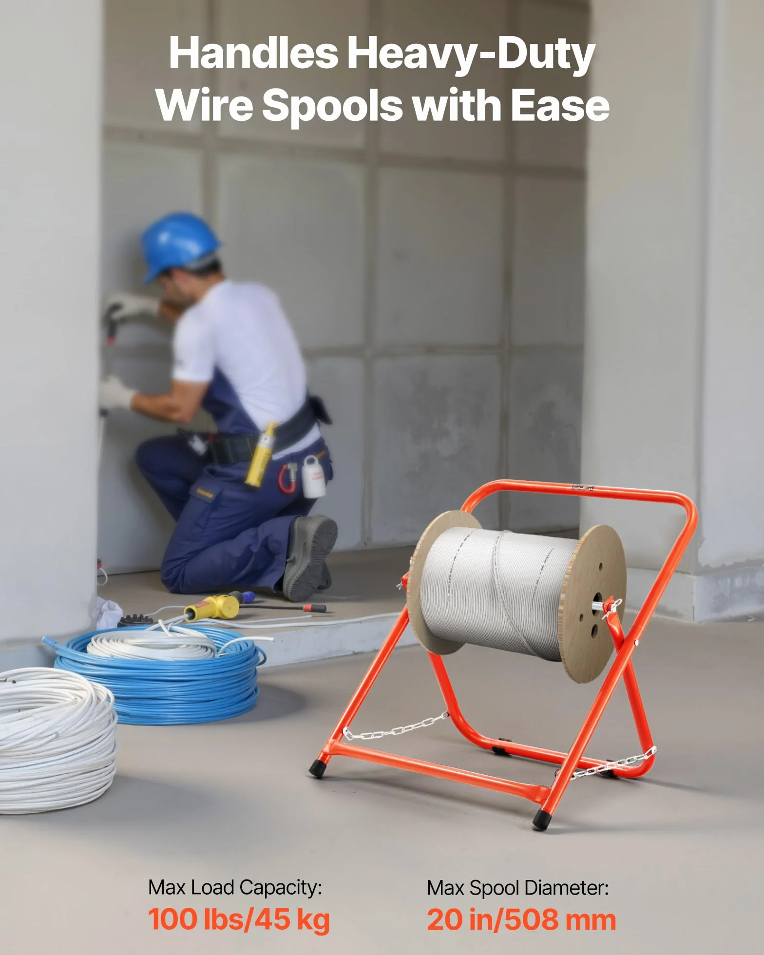 VEVOR Organizador de Cables, Soporte para Carretes de Cables Eléctricos Dispensador Portátil de Alambre para Carretes de Hasta 50 cm de Diámetro, Capacidad de 45 kg para Uso Industrial, Eléctrico