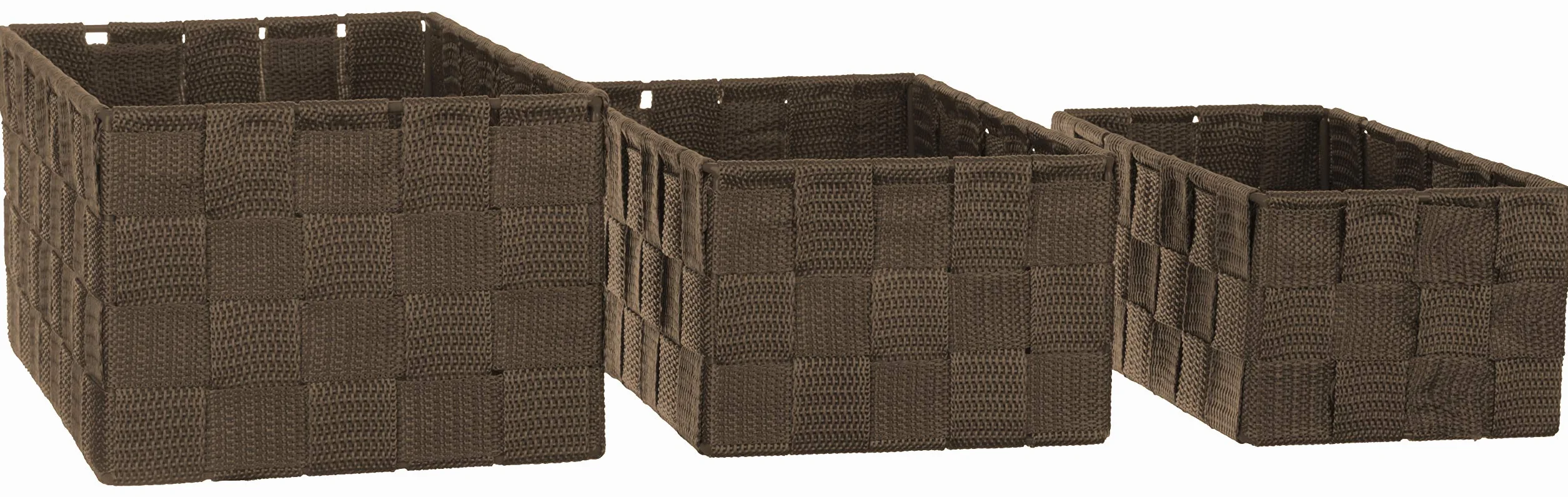 Juego de 3 Cajas de Almacenamiento Cuadradas 22x15x11 cm Aspecto Ratán Trenzadas Marrón