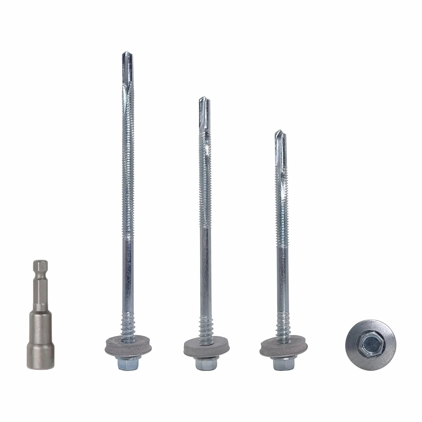 Paquete de 60 tornillos autoperforantes de cabeza hexagonal de acero al carbono de 5,5 x 150 mm con arandelas EPDM para fijar paneles sándwich (60, 5,5 x 150 mm)