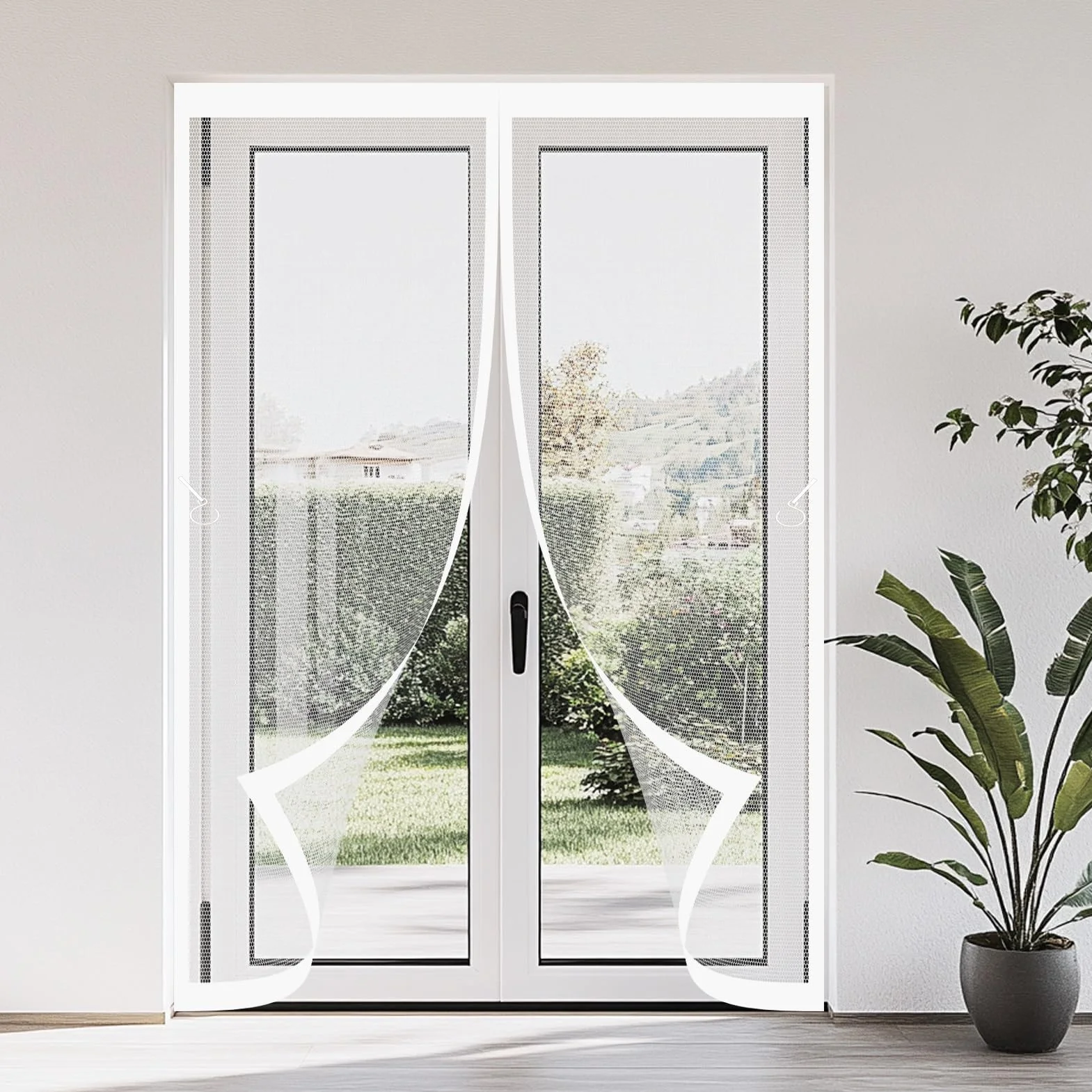 Mosquitera Puerta Magnética 106 x 210 cm Mosquitera Magnetica Transpirables, Antimosquitos Cortina Puerta Exterior Varios Tallas para Salón Dormitorio, Blanco