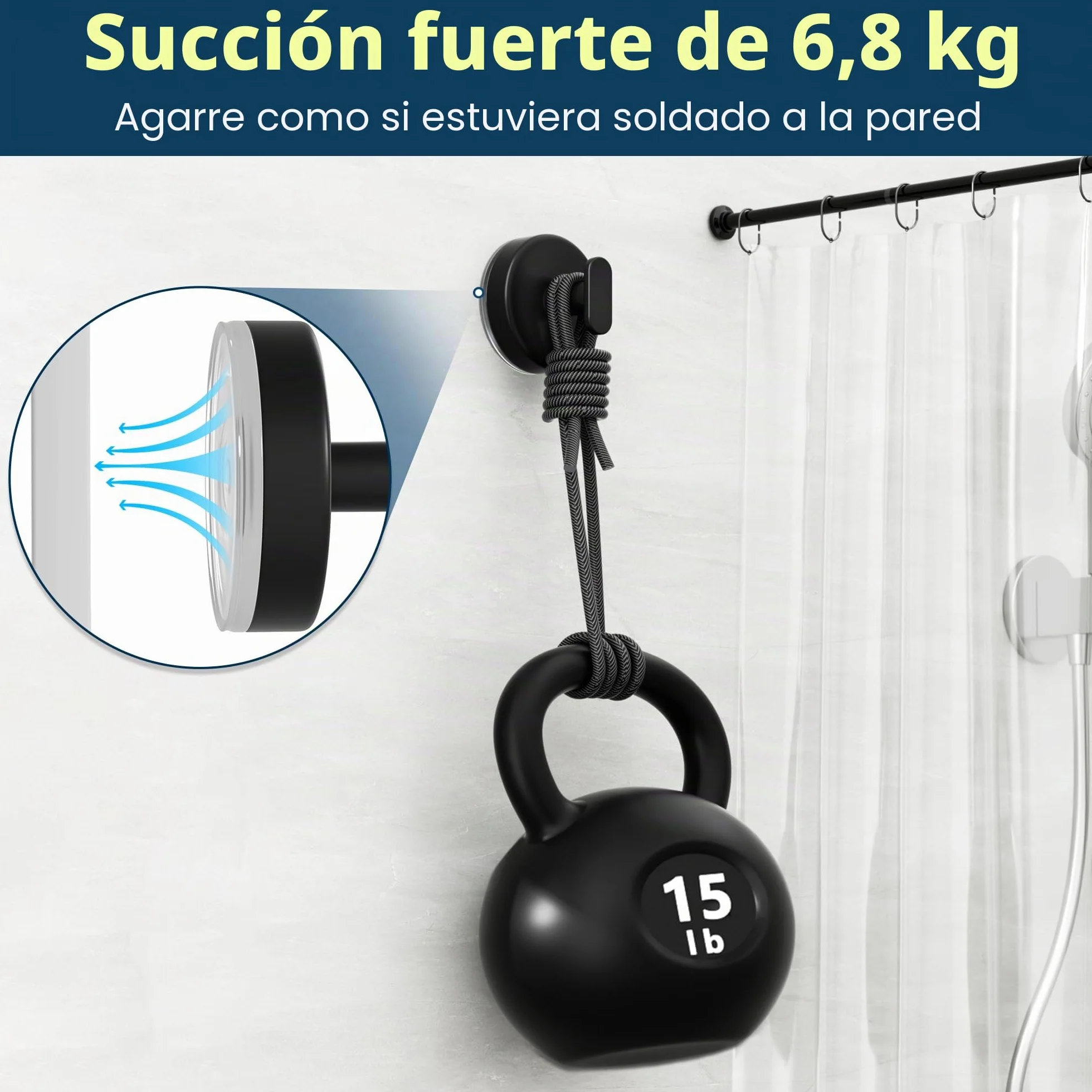 pickpiff Ganchos de ventosa ducha: Colgador extra fuerte de 6,8 kg para baño, cocina, puerta, espejo, azulejos, vidrio – Para toallas, esponjas, abrigos, batas –,negro mate, paquete de 4