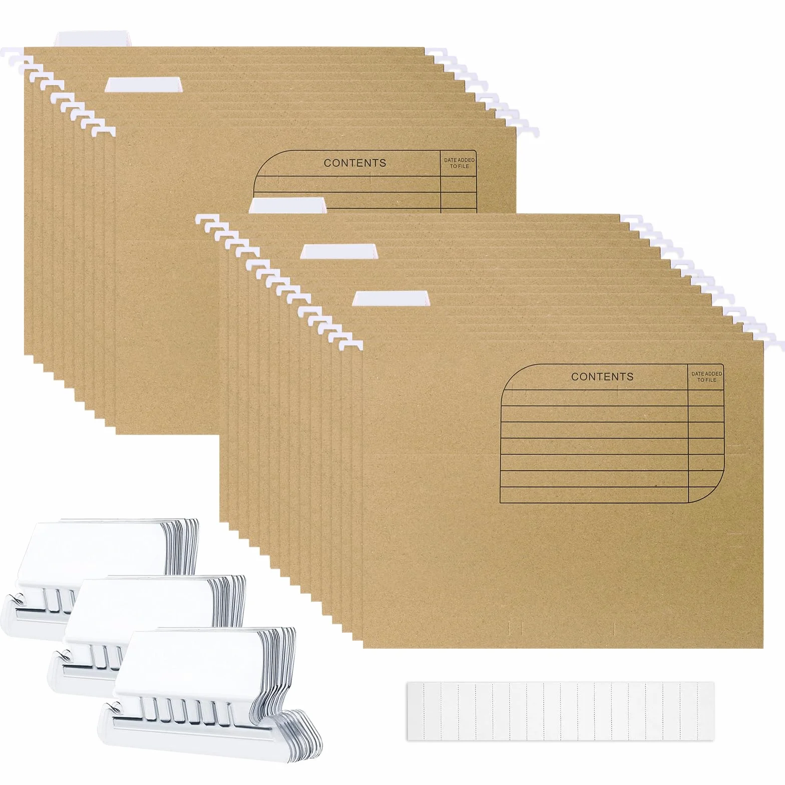 Carpeta Colgante DIN A4 de Papel Kraft 25 Piezas con Pestañas Plásticas y Tarjeta en Blanco Marrón