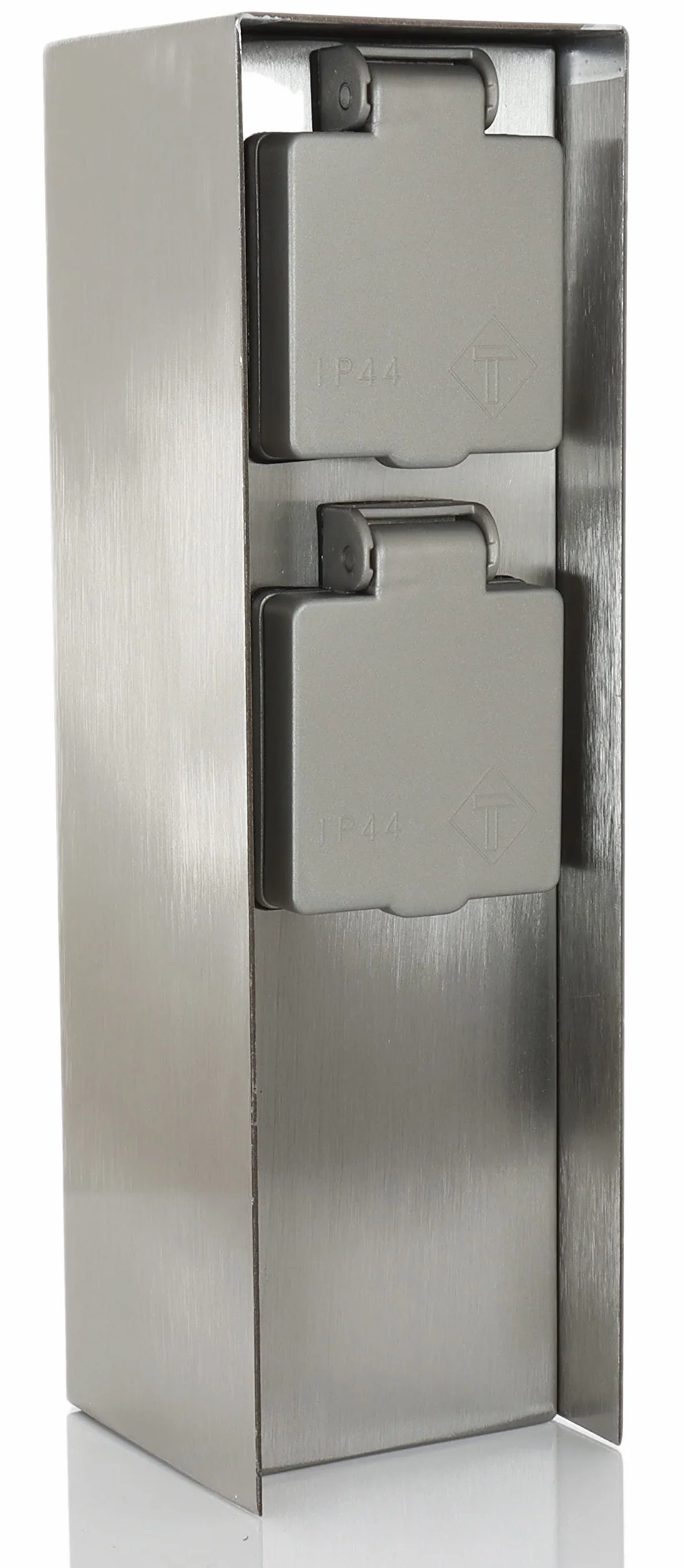 BOLD Orio 19004 Toma de Corriente de Exterior para jardín (Columna de Toma de Corriente) con Clavija de 2 Posiciones en Acero Inoxidable (IP44EnergyPillar | hasta 3680Watt | Angular | 23x7x7cm)