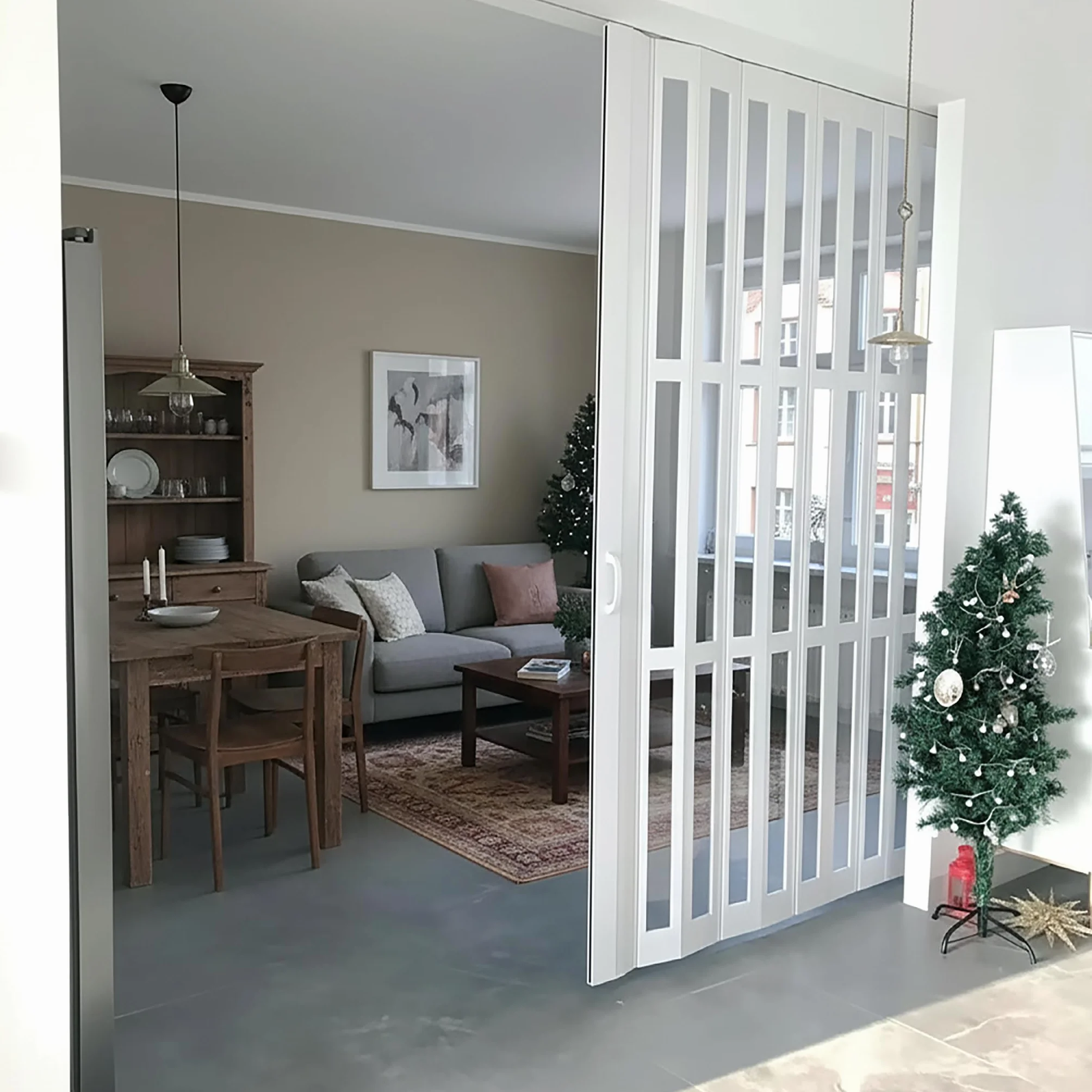 Puerta Acordeon Interior,Puerta Plegable Interior De Pvc Y AcríLico Tipo AcordeóN【W×H:60×203cm】Separador De Ambientes Corredizo,De Pvc Con Cristales Transparentes, Para Gabinete, Armario