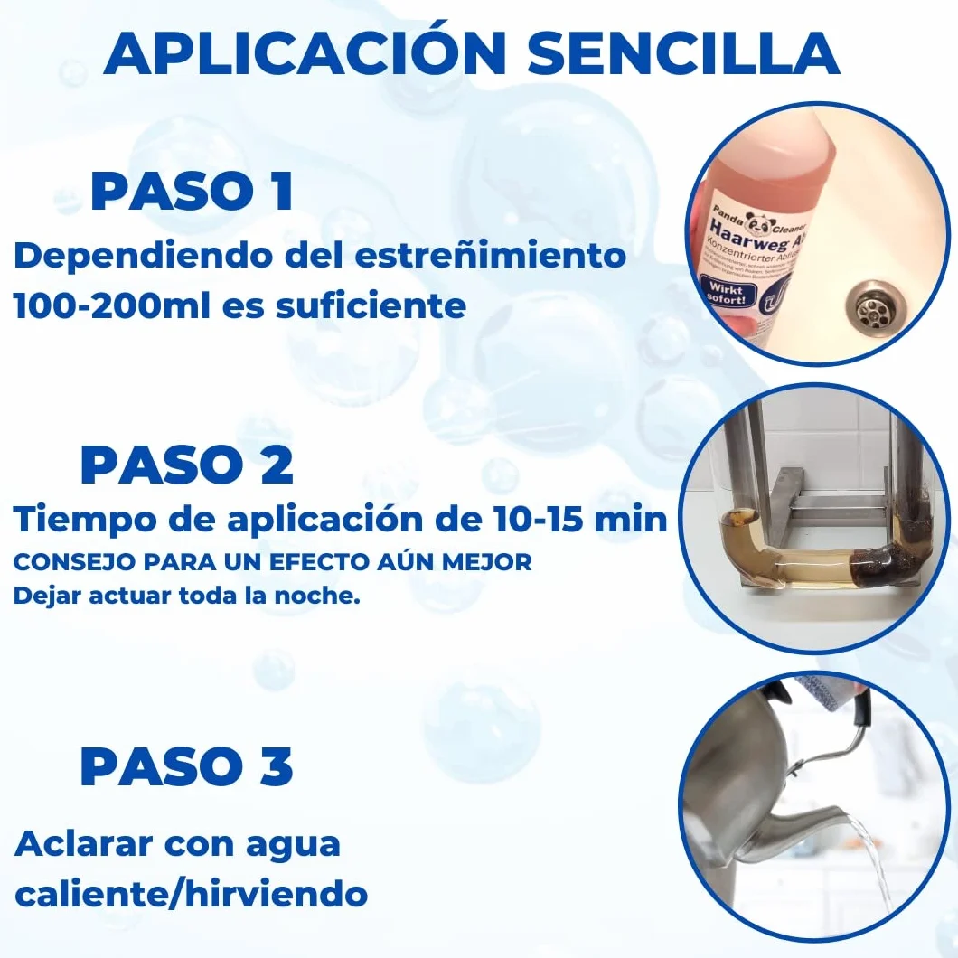 PandaCleaner Haar-weg Desatascador para el cabello en los desagües, elimina atascos orgánicos
