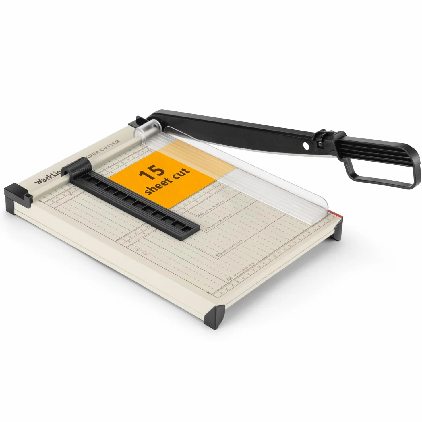 WORKLION - Cortadora de papel guillotina A4 – Recortador de papel resistente con protección de seguridad, capacidad para 15 hojas, cortadora de guillotina de precisión para cortar papel, tarjetas