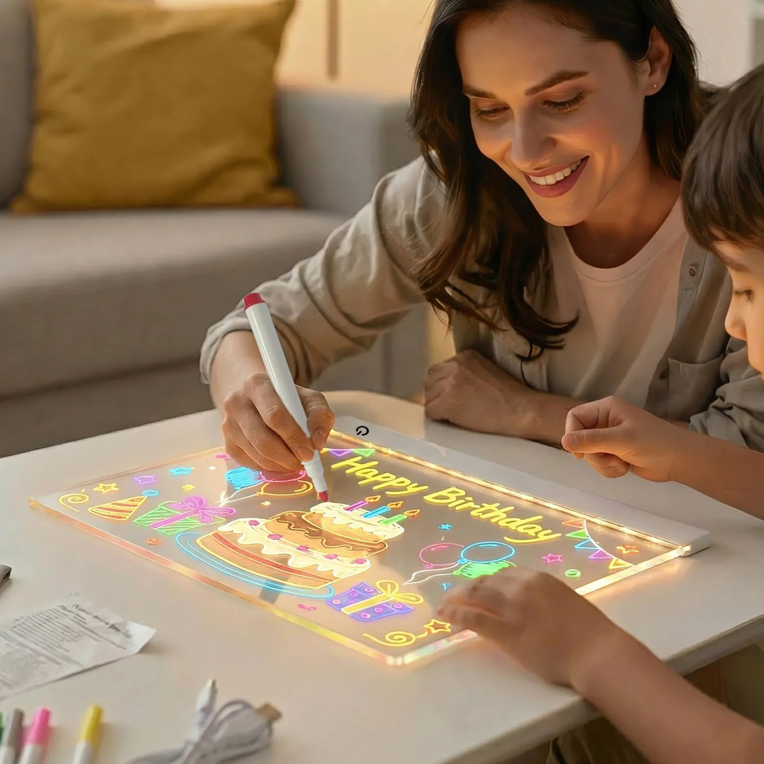 Tablero acrílico luminoso LED mensaje 12 colores bolígrafo regalo niños adolescentes
