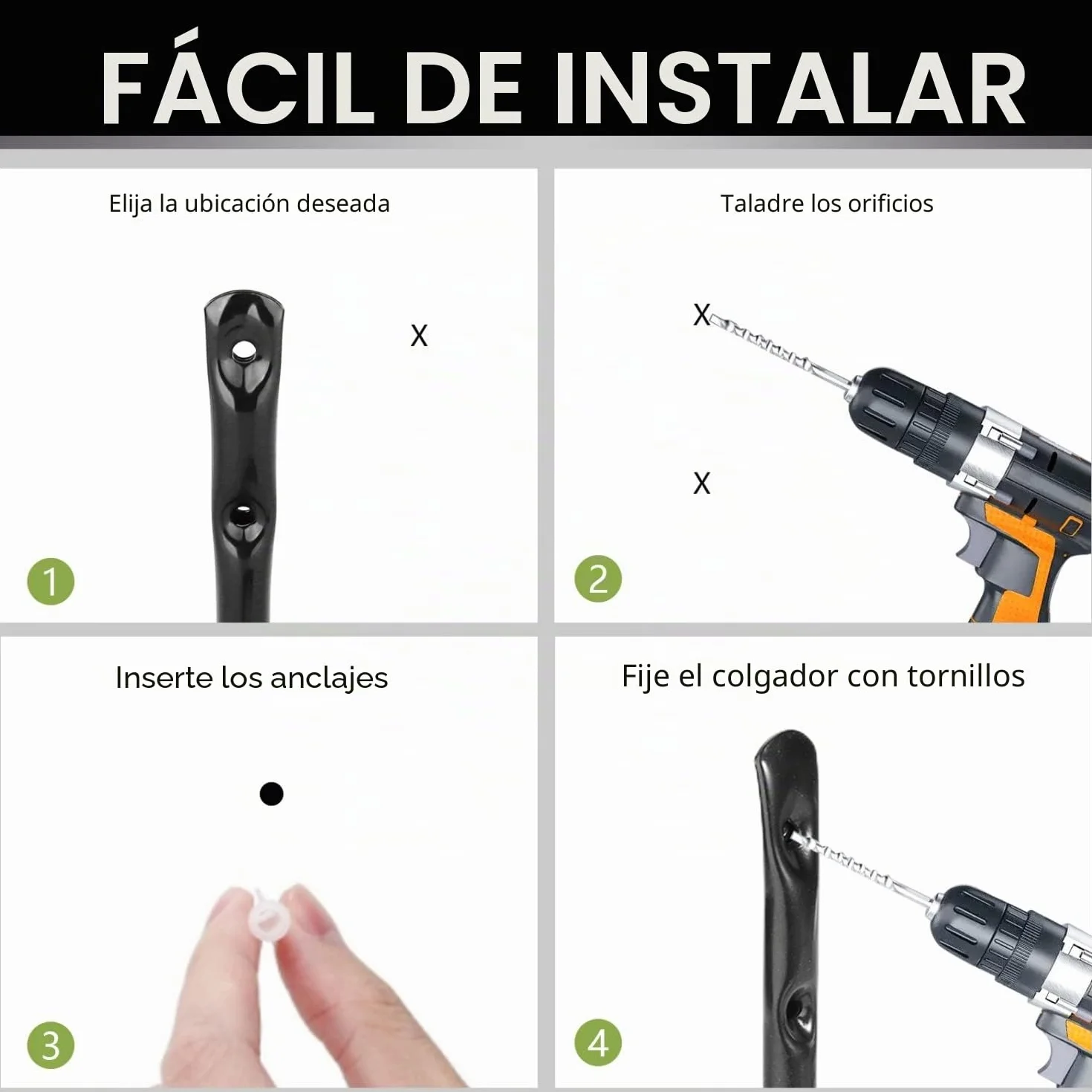 Ganchos de garaje, paquete de 6 ganchos de almacenamiento resistentes, ganchos de herramientas de jardín de 10,5 cm, ganchos de fijación para montaje en pared