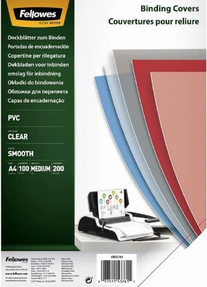 Fellowes Portadas para encuadernar de PVC transparente, A4