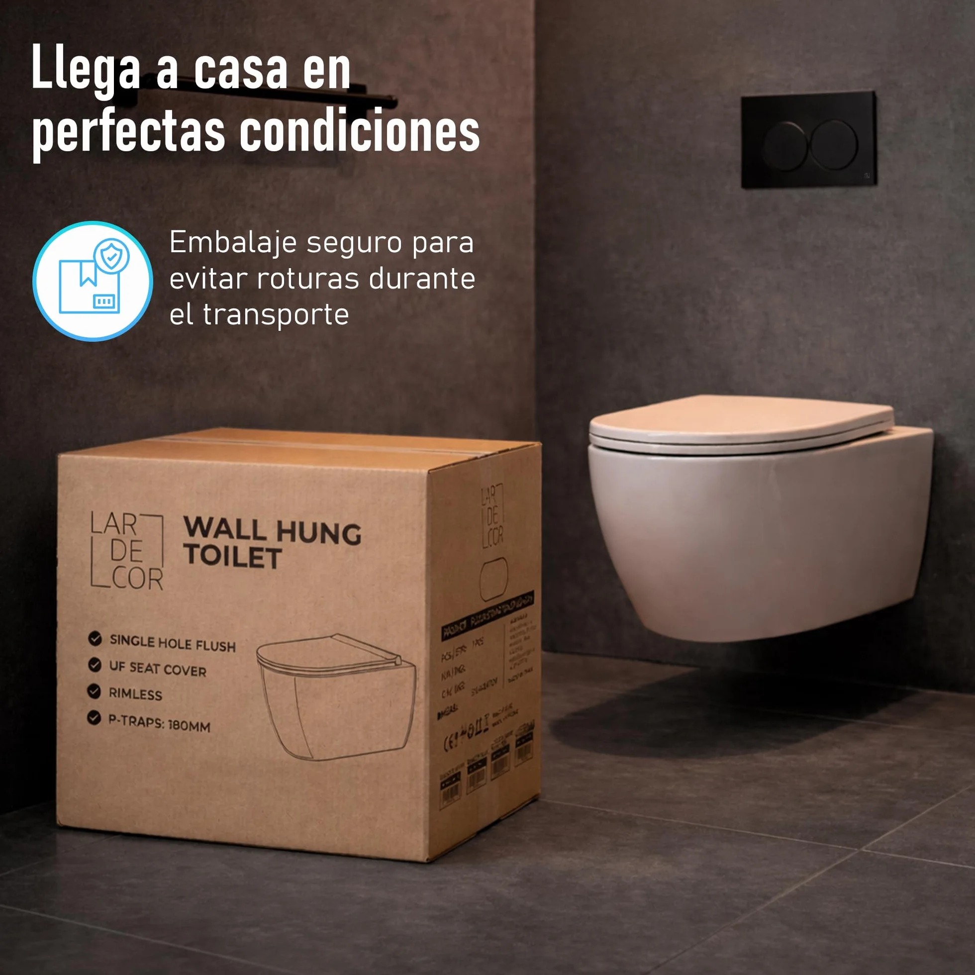 WC Inodoro de Cerámica Suspendido | 530x365x365 mm | Váter con Sistema Rimless Antibacterias, Tapa Dura Extrafina UF Amortiguada y Ahorro de Agua (Blanco)