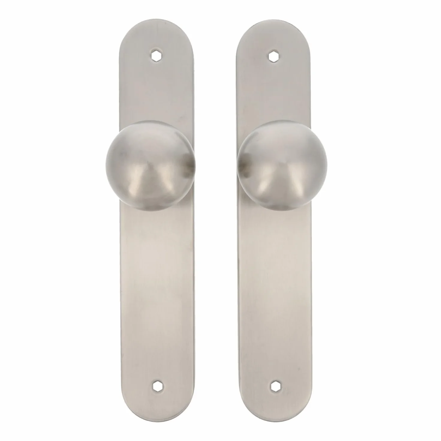 Amig - Juego de Pomos Giratorios Redondos para Puertas de Interior Mod. 11GP - ø62 x 77 mm - Embellecedor de Placa Rectangular - Agarre Ergonómico - Acero Inoxidable 18/8 Mate