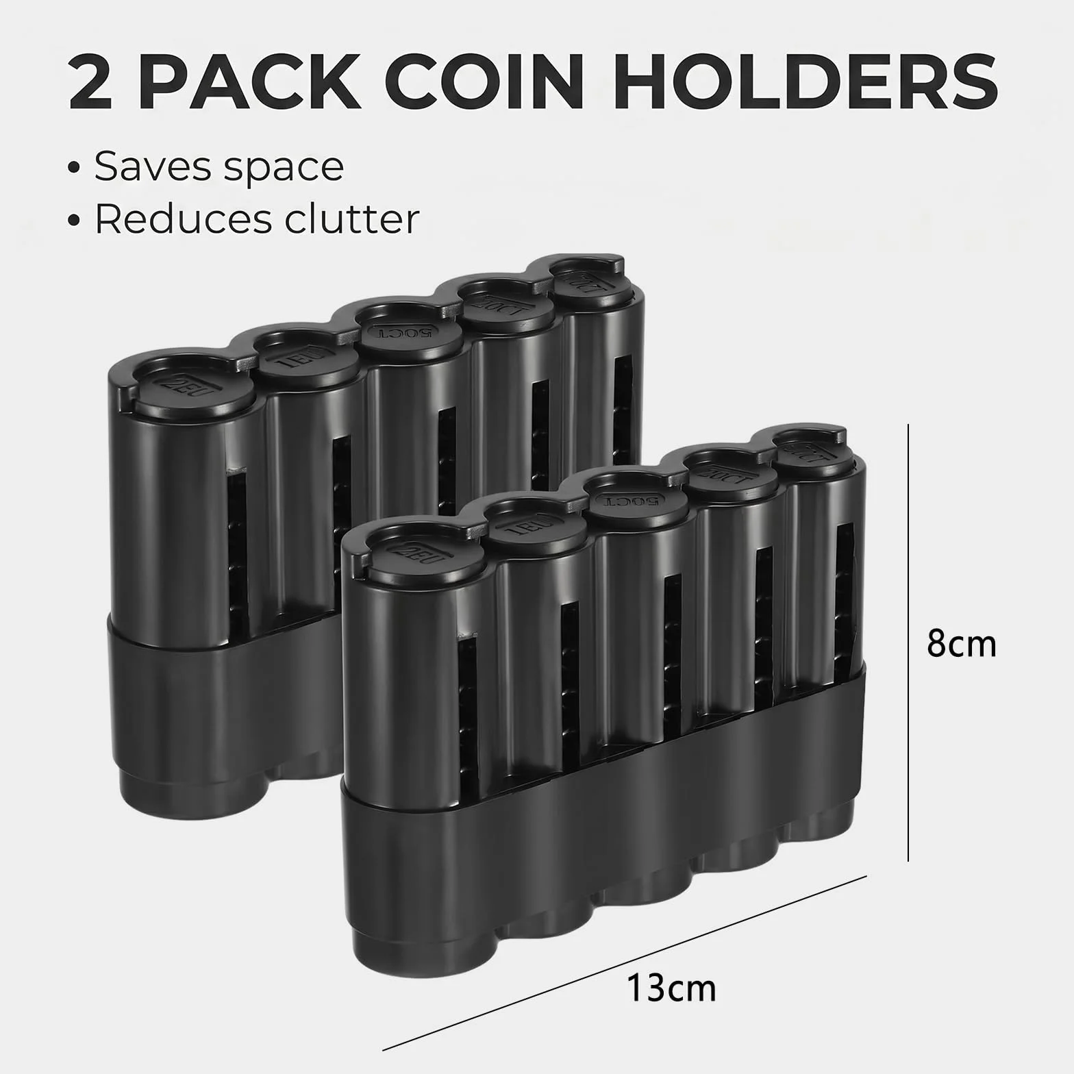 Portamonedas Clasificador Profesional 5 Compartimentos Negro Porta Monedas Euro JIAC 2 PCS