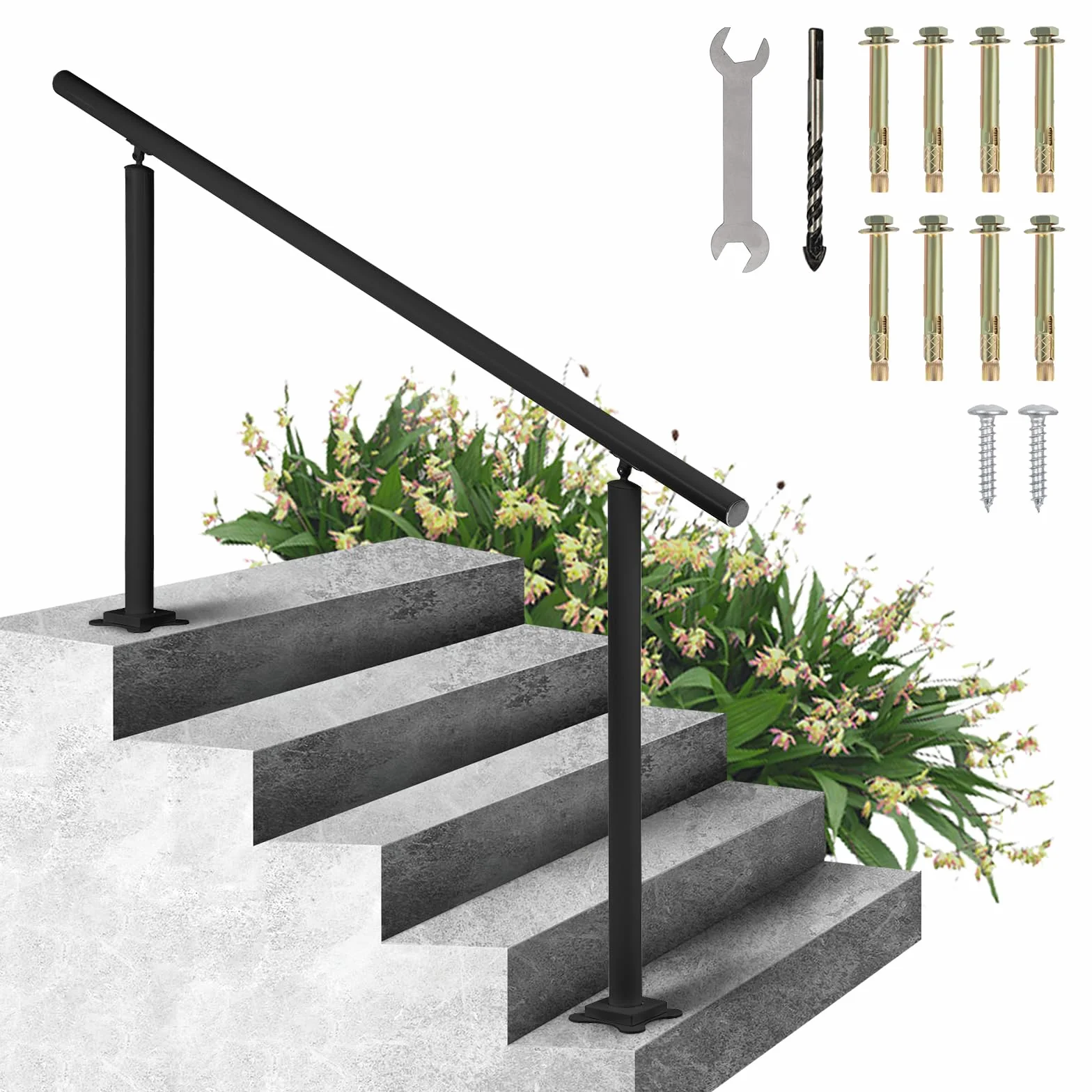 VEVOR Barandilla de Escaleras Aluminio Pasamanos de Escalón Ajuste para 0-5 Pasos Negro Baranda para Escaleras 152,8 x 91 cm Ángulo Ajustable 0°-60° para Porches Balcones Jardines Hoteles Garajes