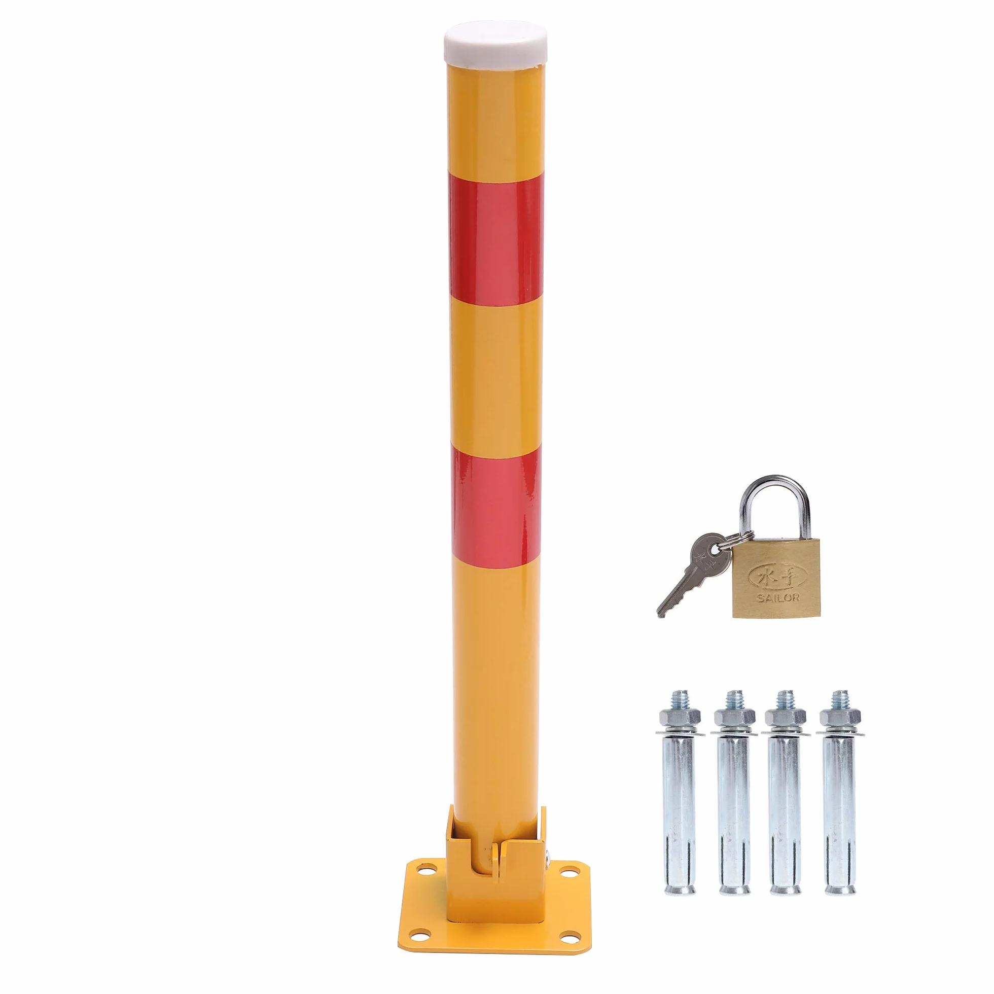 KATSU Bolardo de Bloqueo de Espacio para Estacionamiento de Automóviles Bloqueable Plegable Poste de Barrera de Parking de Coche, Amarilla y Roja, 60cm de Altura (Económico)