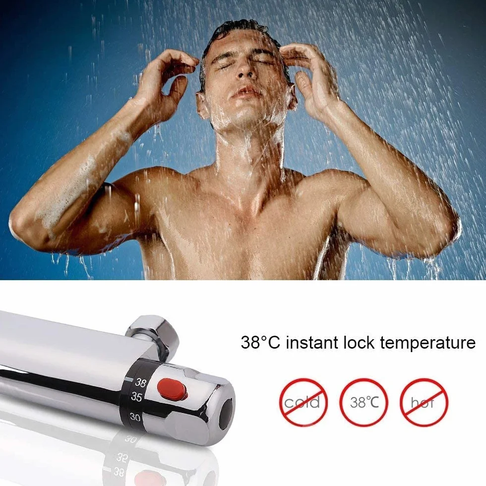 Grifos Ducha, Uten Grifo Ducha Termostatico, Termostatos Inteligentes para Bañera y Ducha, Grifo de Ducha de Latón Puro, Rango de Control de Temperatura (20-50°C), Flujo de Agua Seguro y Cómodo