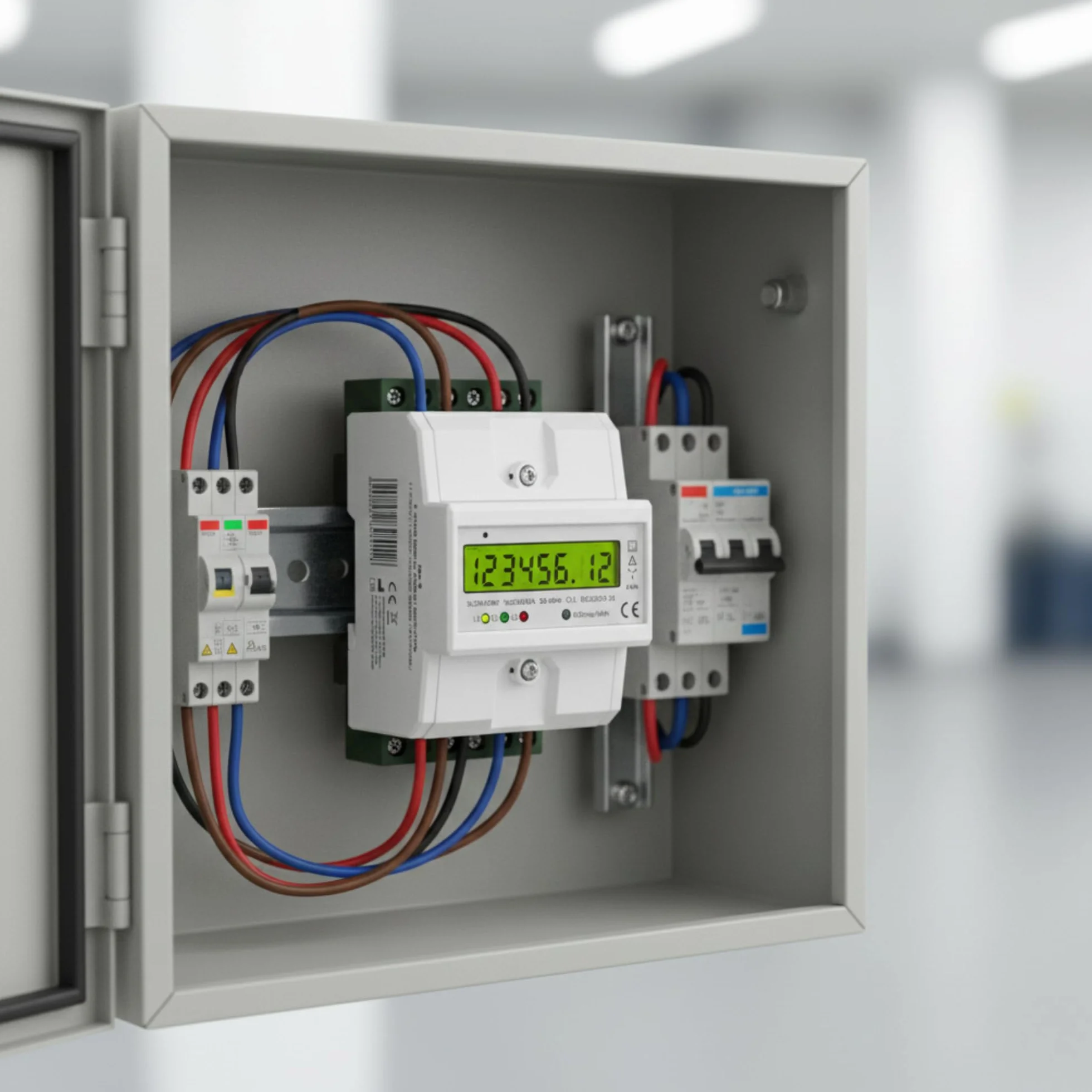 Indicador Medidor de Energia Trifasico 3x230/400 V - 100A Medidor De Consumo Electrico Montaje Carril DIN TH-35mm, Protección IP51