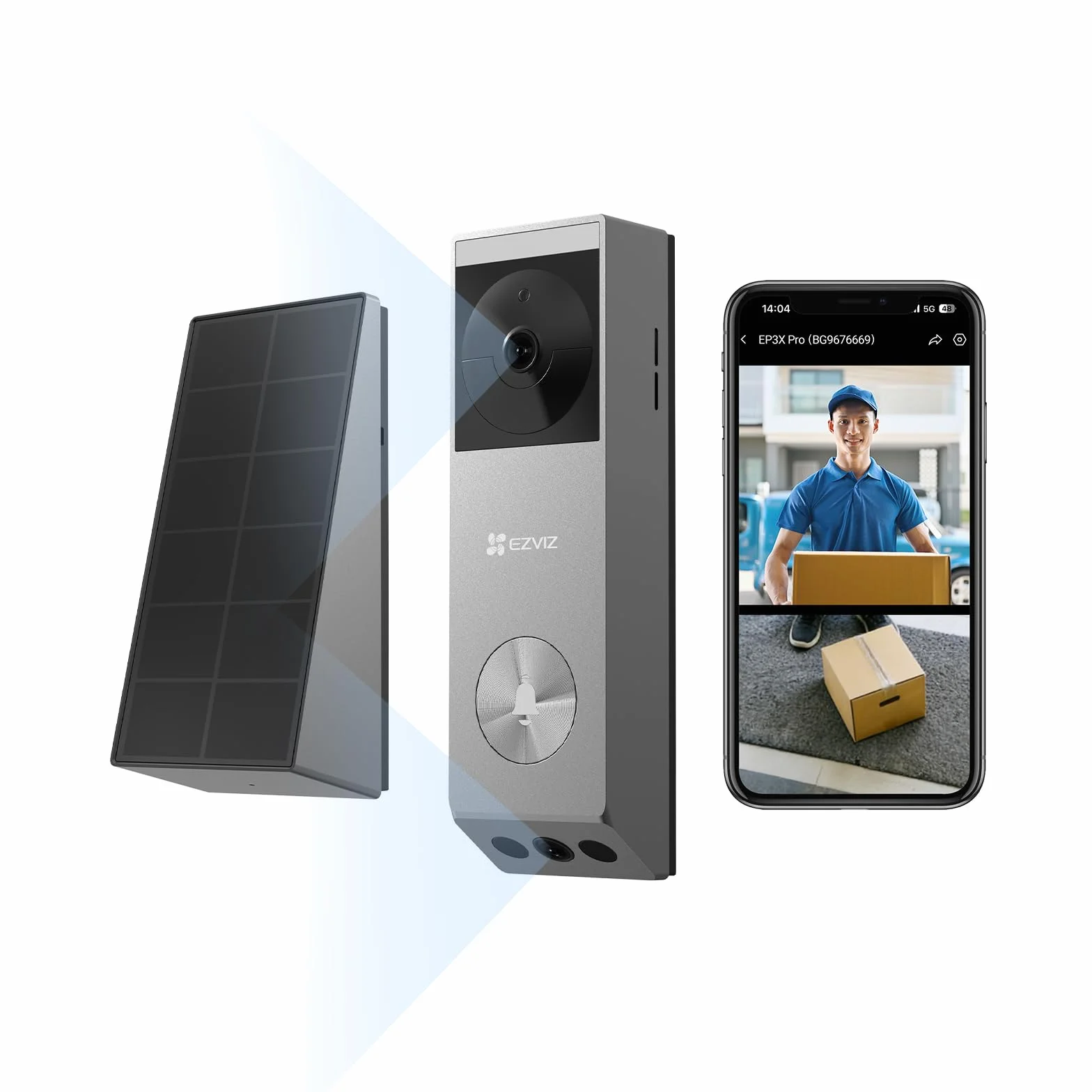 EZVIZ EP3x Pro Timbre Inalámbrico Exterior con Cámara Doble y Panel Solar, 2K+2MP, Detección de Personas, Visión Nocturna en Color, Impermeable