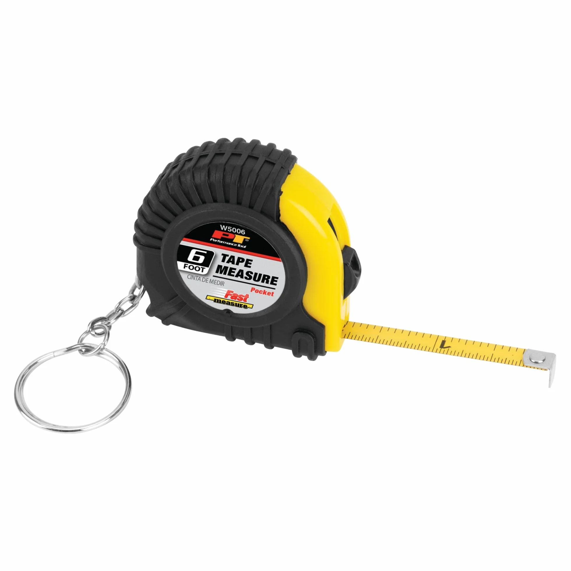 Performance Tool W5006 - Cinta métrica de bolsillo con accesorio para llavero, carcasa duradera para tratamiento áspero