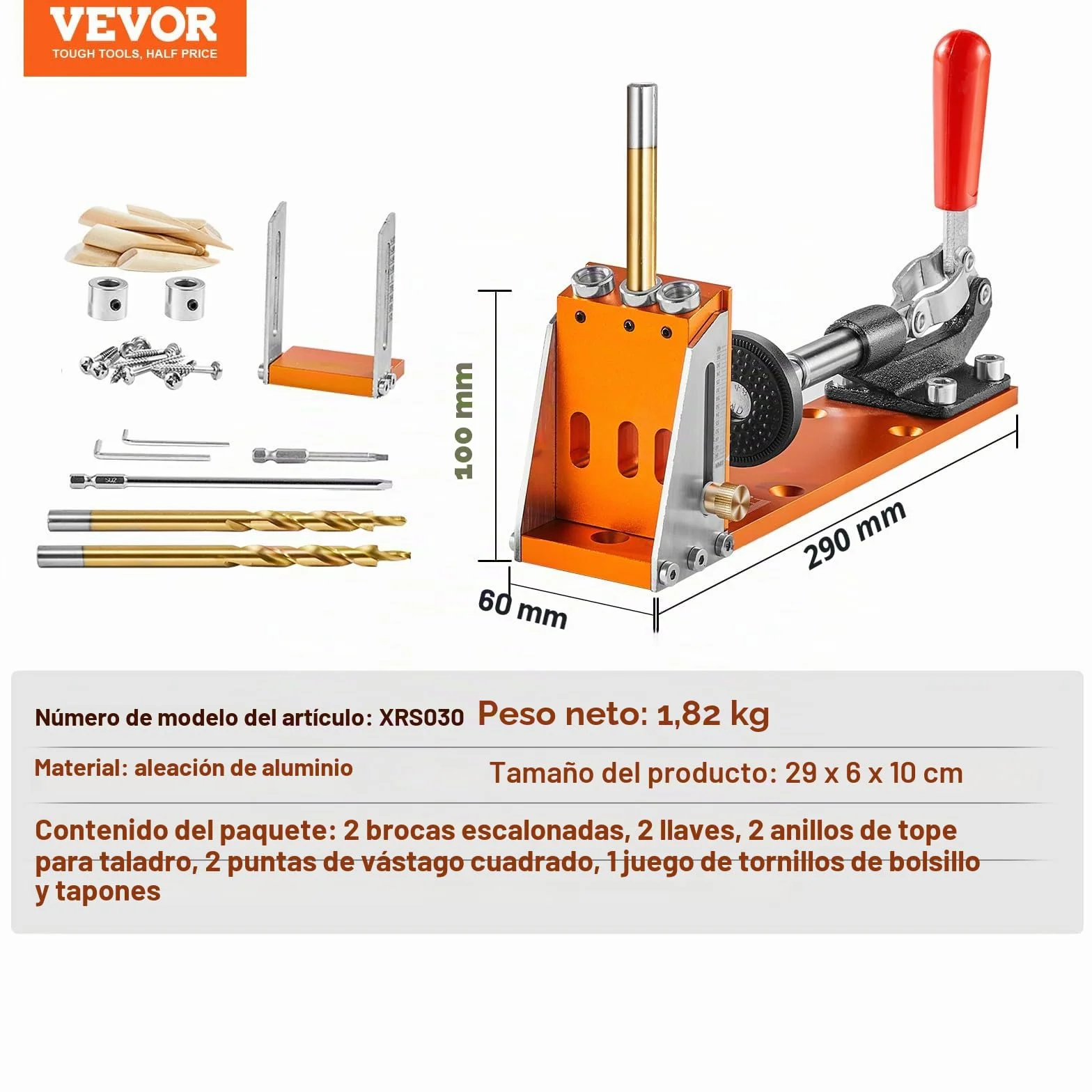 VEVOR Kit de Plantilla para Orificios Ocultos con Llave y Puntas de Accionamiento Cuadradas Plantilla de Perforación con Ayuda de Espigas para Taladrar Orificios Ocultos para Taladrar para Carpintería