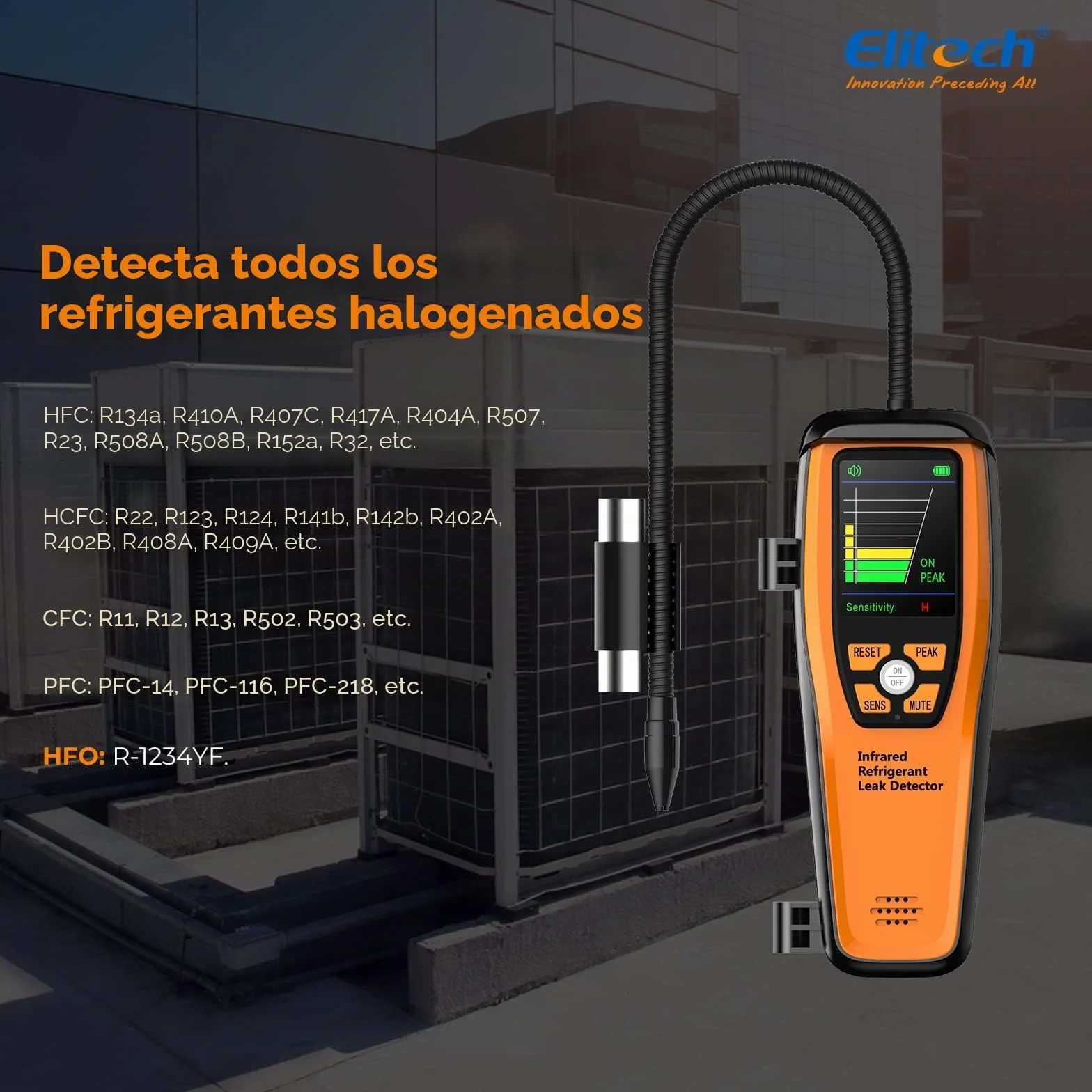 Elitech ILD-200 Pro Detector de Fugas Infrarrojo, Detector Profesional de Gas Refrigerante para R134a/R1234yf/R454B/R600a, para Aire Acondicionado, Neveras y Sistemas HVAC