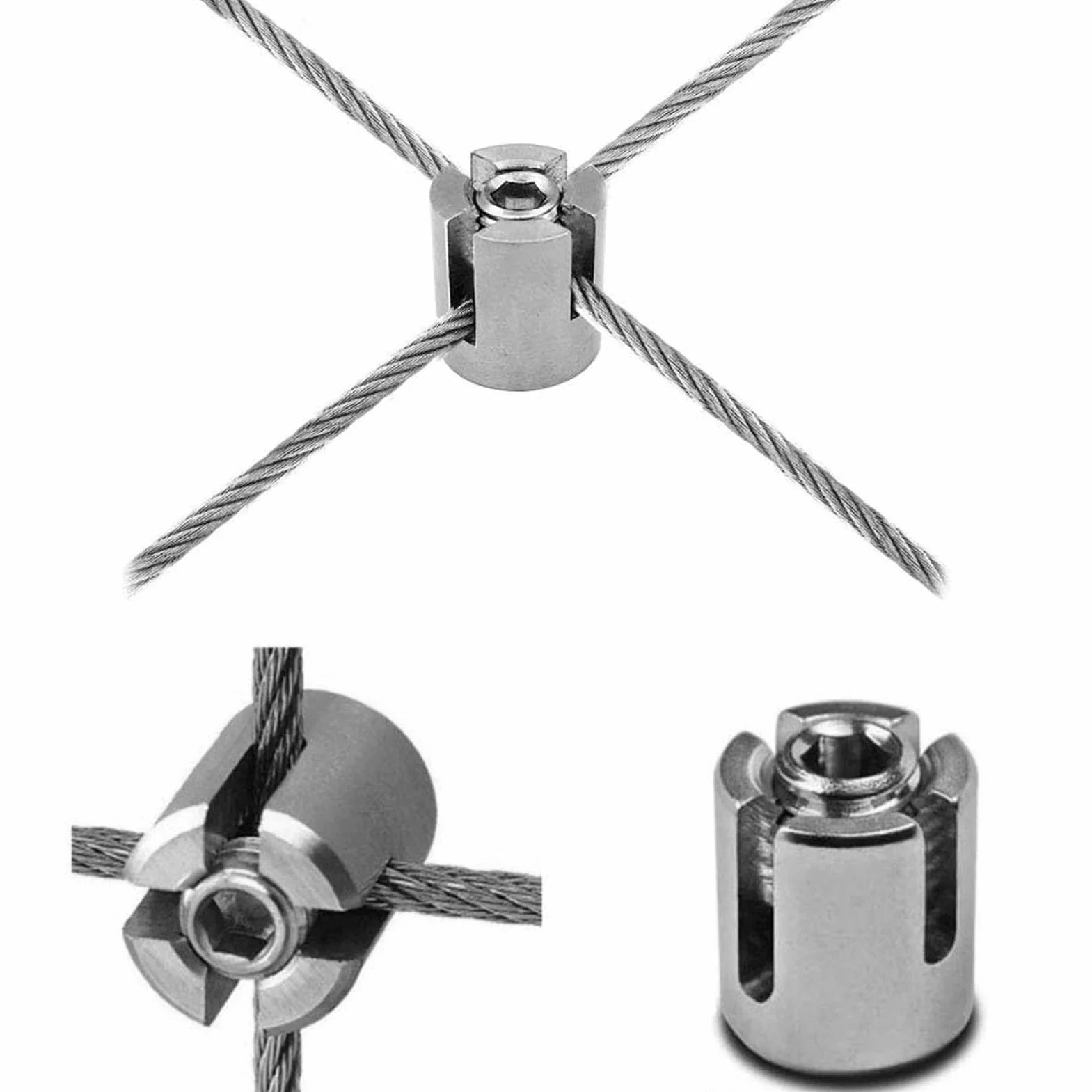 Juego de 10 Abrazaderas Cruzadas de Acero Inoxidable para Cable de Barandilla y Cuerda con Fijación a 90 Grados para Instalaciones Interiores y Exteriores (M8 3mm)