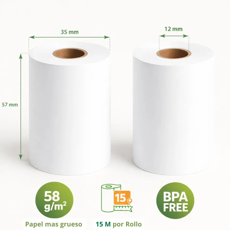 Papel Térmico TPV 57x35x12 mm - Para Impresora de Tickets, Papel Datáfonos TPV - Sin BPA, Blanco - Alta Resolución y Durabilidad (Pack 20 Rollos)