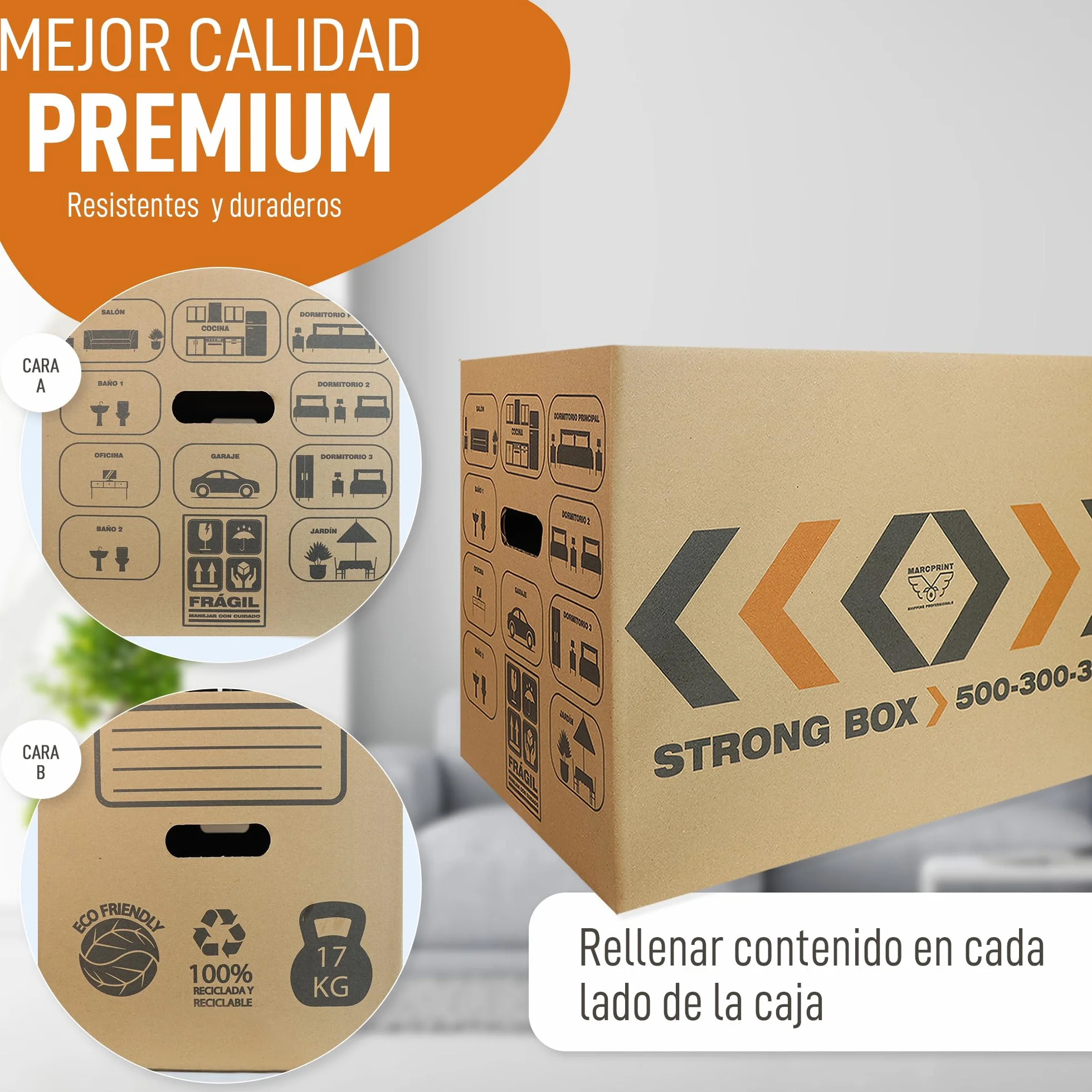 Cajas Mudanza Talla L 45 Litros 50x30x30cm Reforzadas Carton FSC Reutilizables