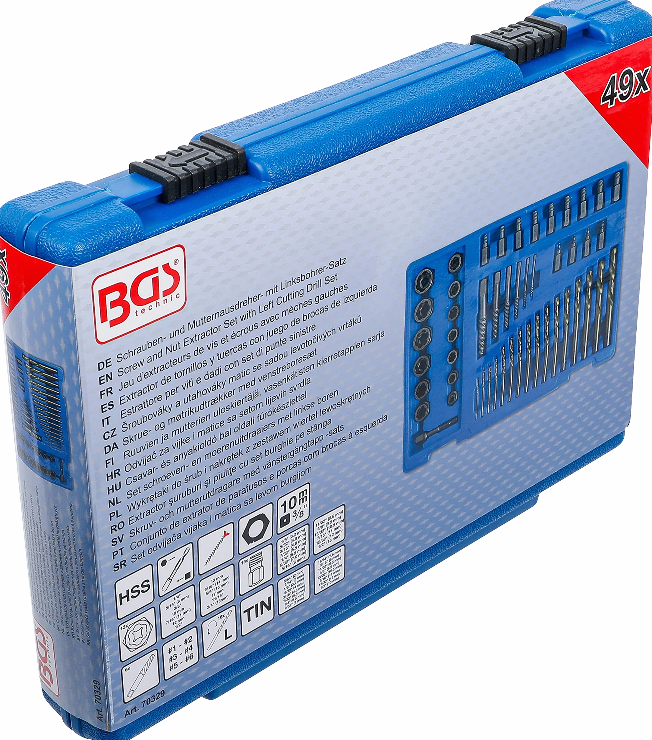 BGS 70329 | Extractor de tornillos y tuercas con juego de brocas de izquierda | 2-18 mm | 49 piezas