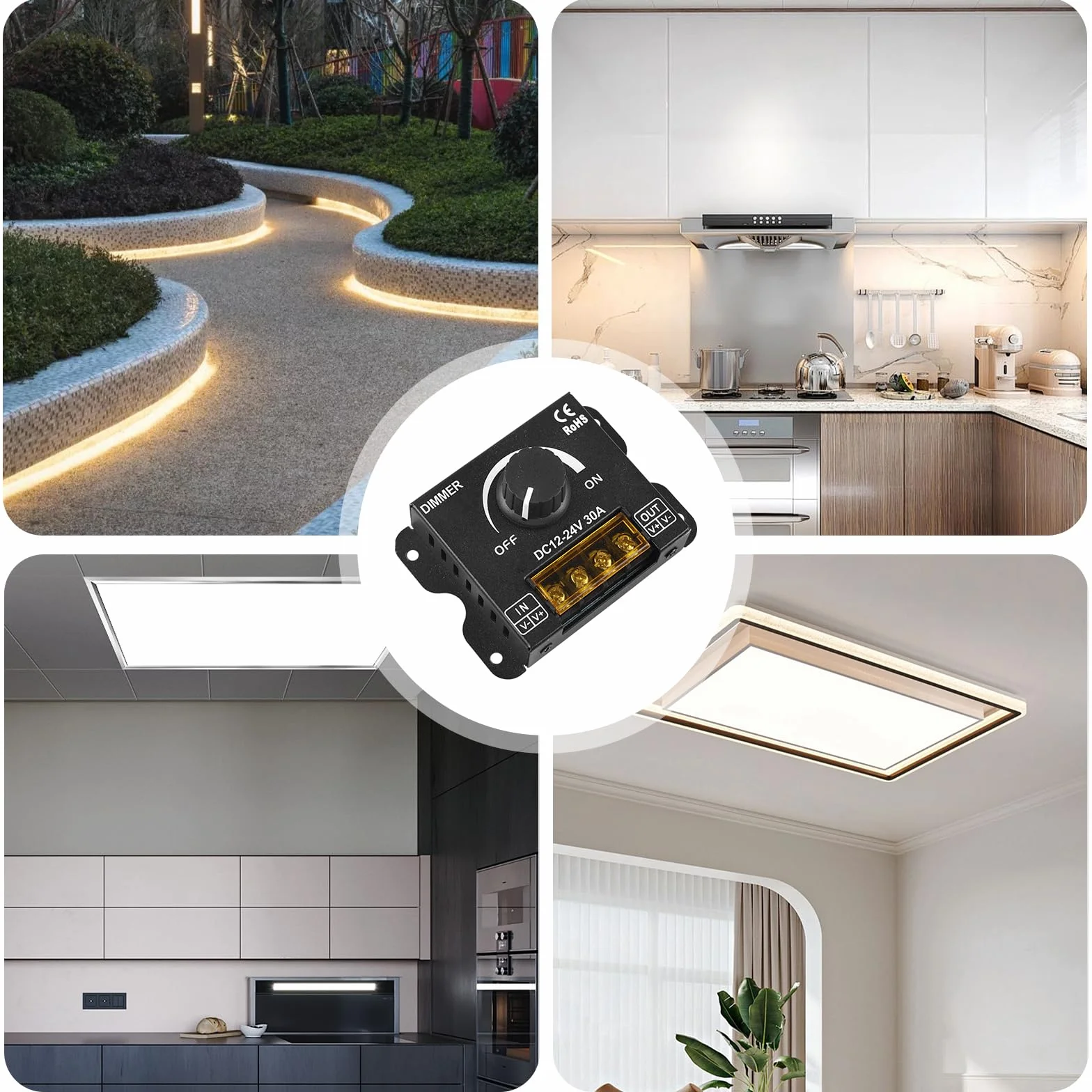 4 reguladores LED DC 12 V 24 V para tiras LED, 30 A 12 V, regulador de intensidad PWM LED, botón de atenuación para ajustar el brillo, regulador de brillo para banda de luz