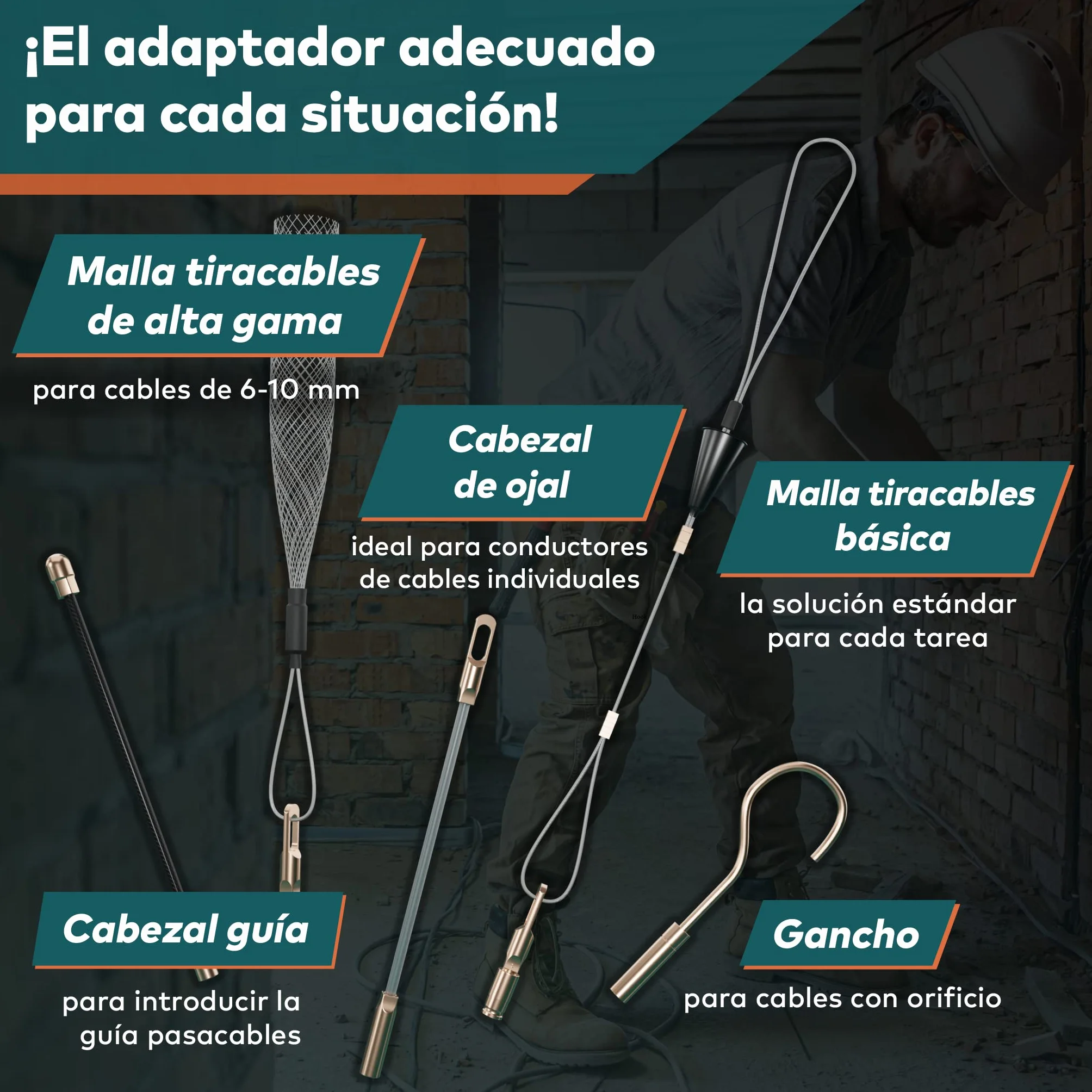 La sofisticada guia pasacables 30 M para tubos huecos de FAIRMO - Guia pasacables profesional PET de 4 mm incl. 5 cabezales - Guía pasacables resistente - Para trabajar eficazmente