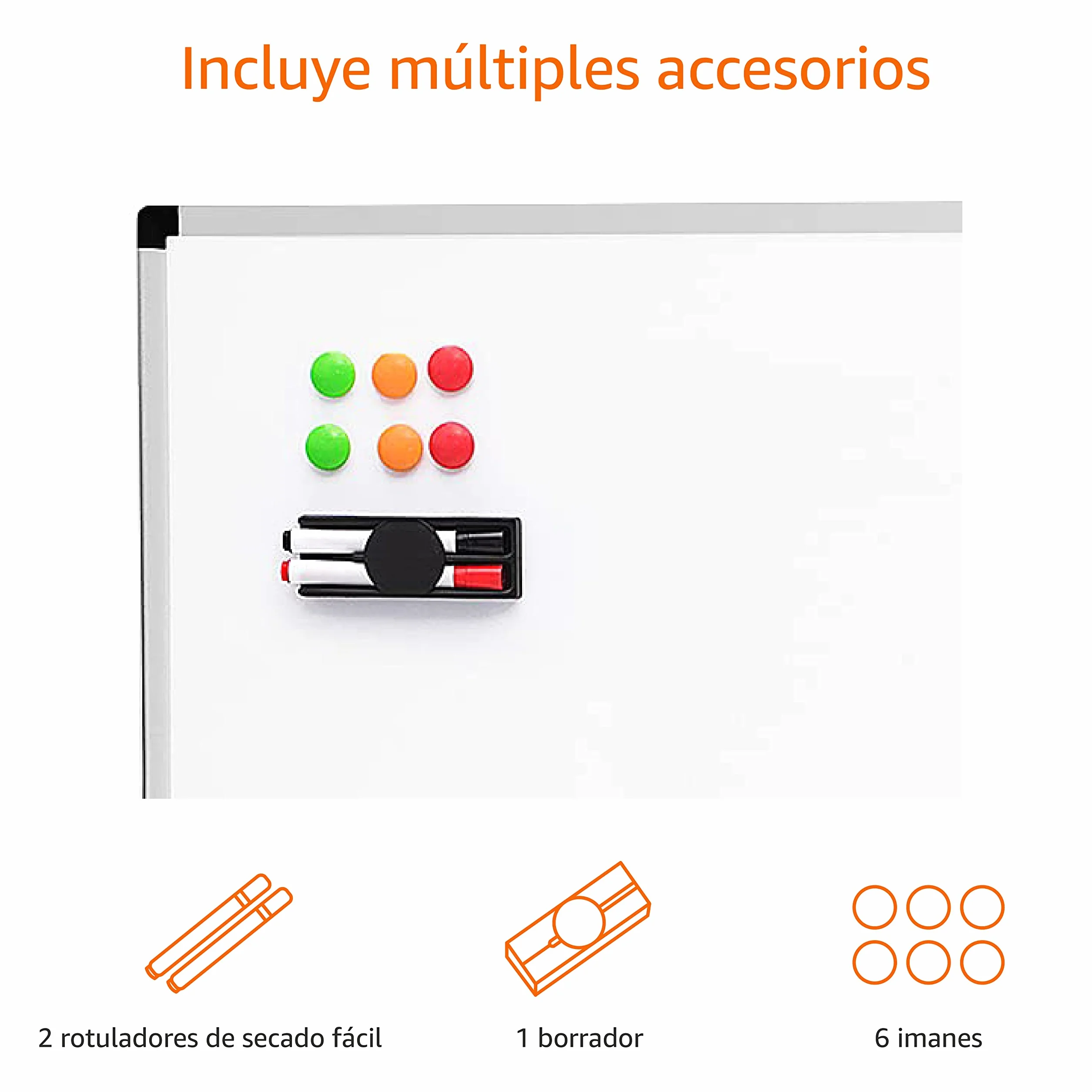 Amazon Basics Pizarra Blanca Magnética 90 x 60cm Marco Aluminio Bandeja Rotuladores Borrador Imanes