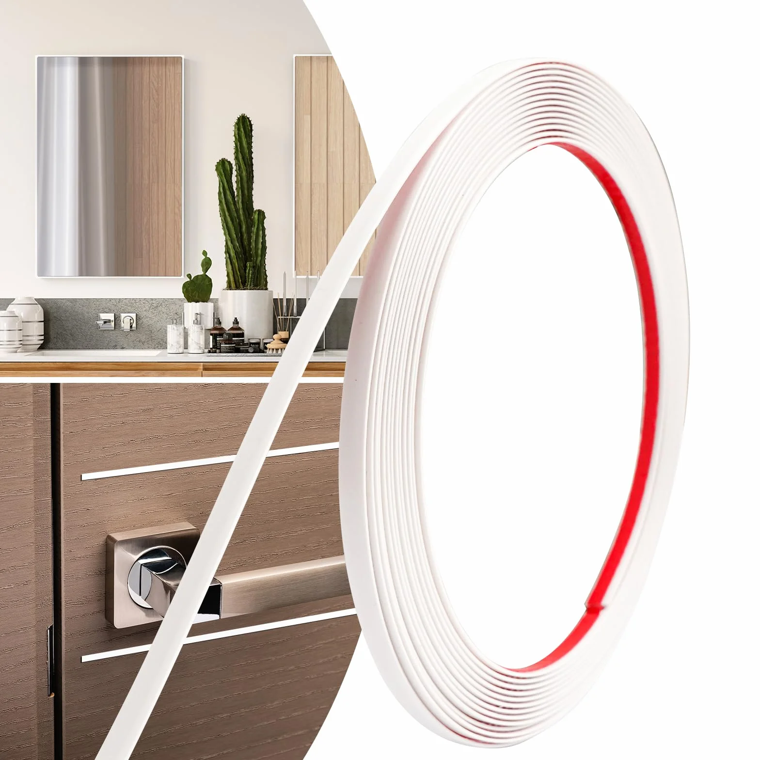 Cinta decorativa autoadhesiva para puertas ventanas espejos paredes techos pisos armarios azulejos bordes Blanco Mate