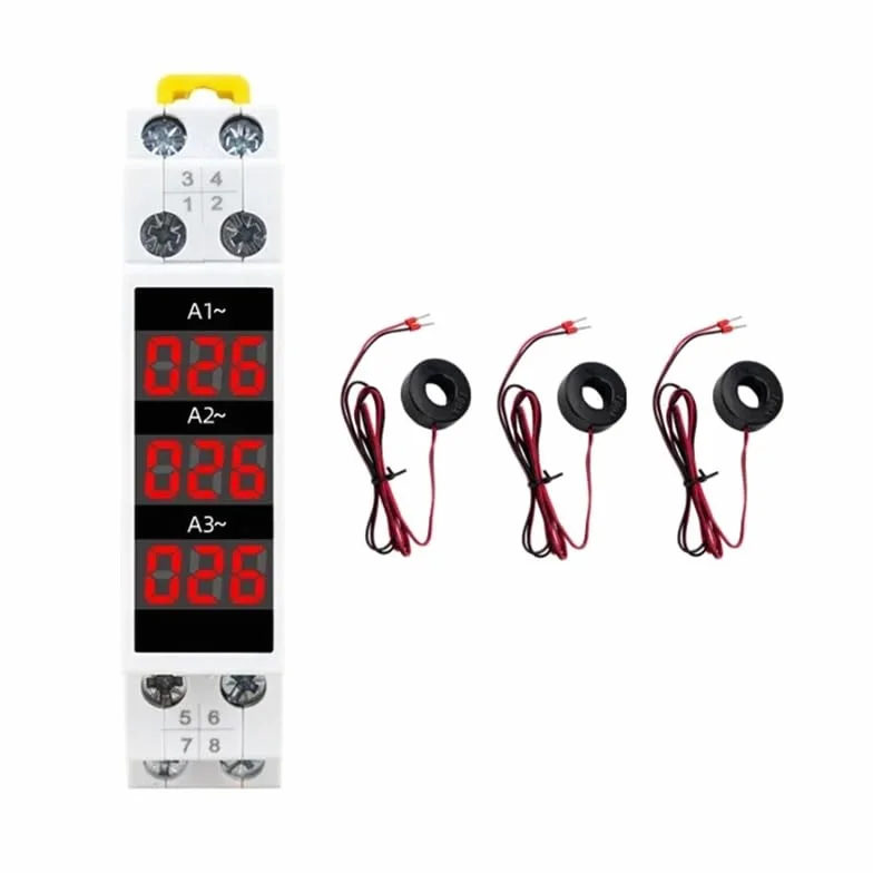 AmperíMetro TrifáSico de Montaje en Carril Din, Minimedidor de Corriente Modular, Indicador de Calibre, Pantalla Digital LED, AmperíMetro Detector