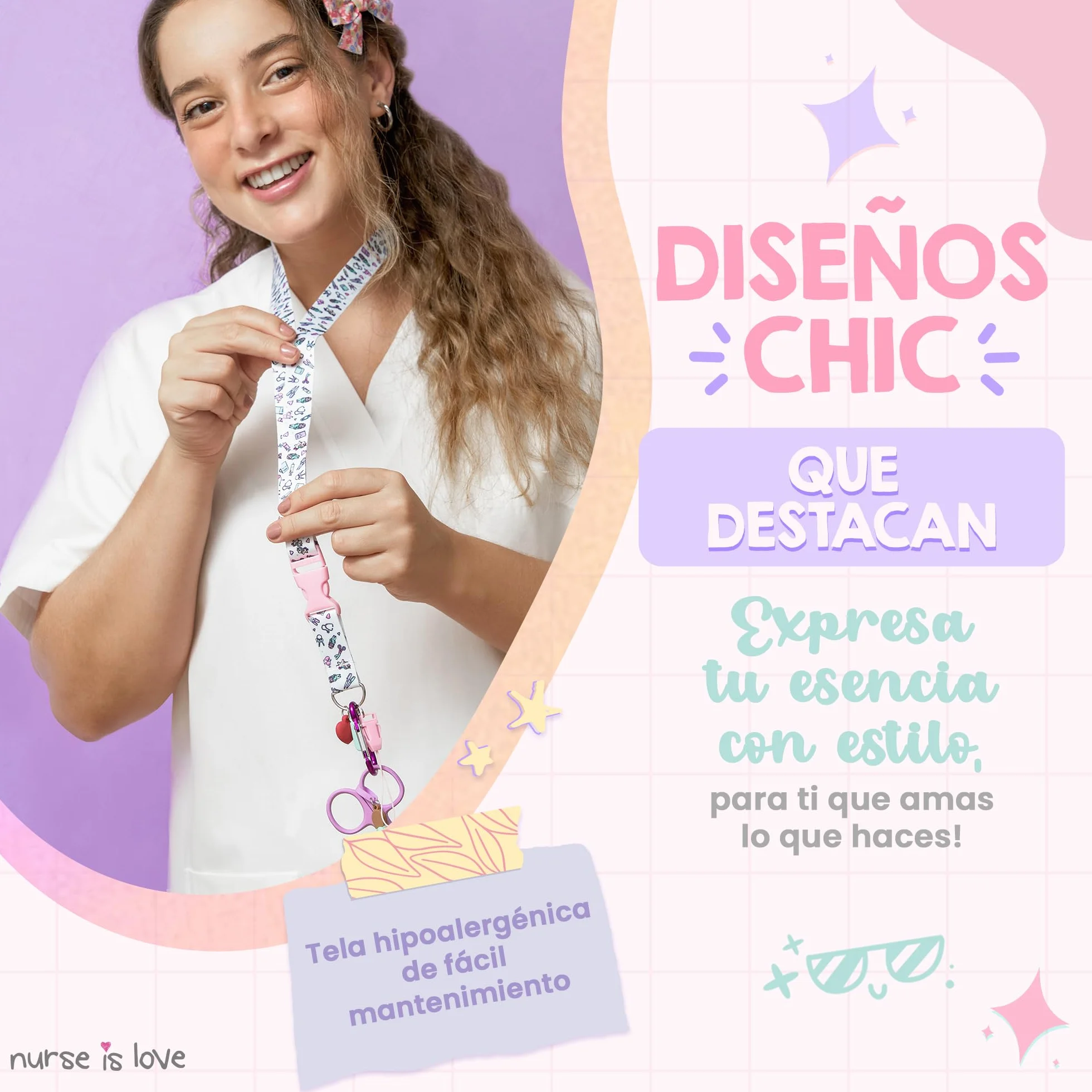 Personalized Nurse Lanyard with Clip and Carabiner for Keys, Scissors, ID Card Holder | Enfermera Accesorios