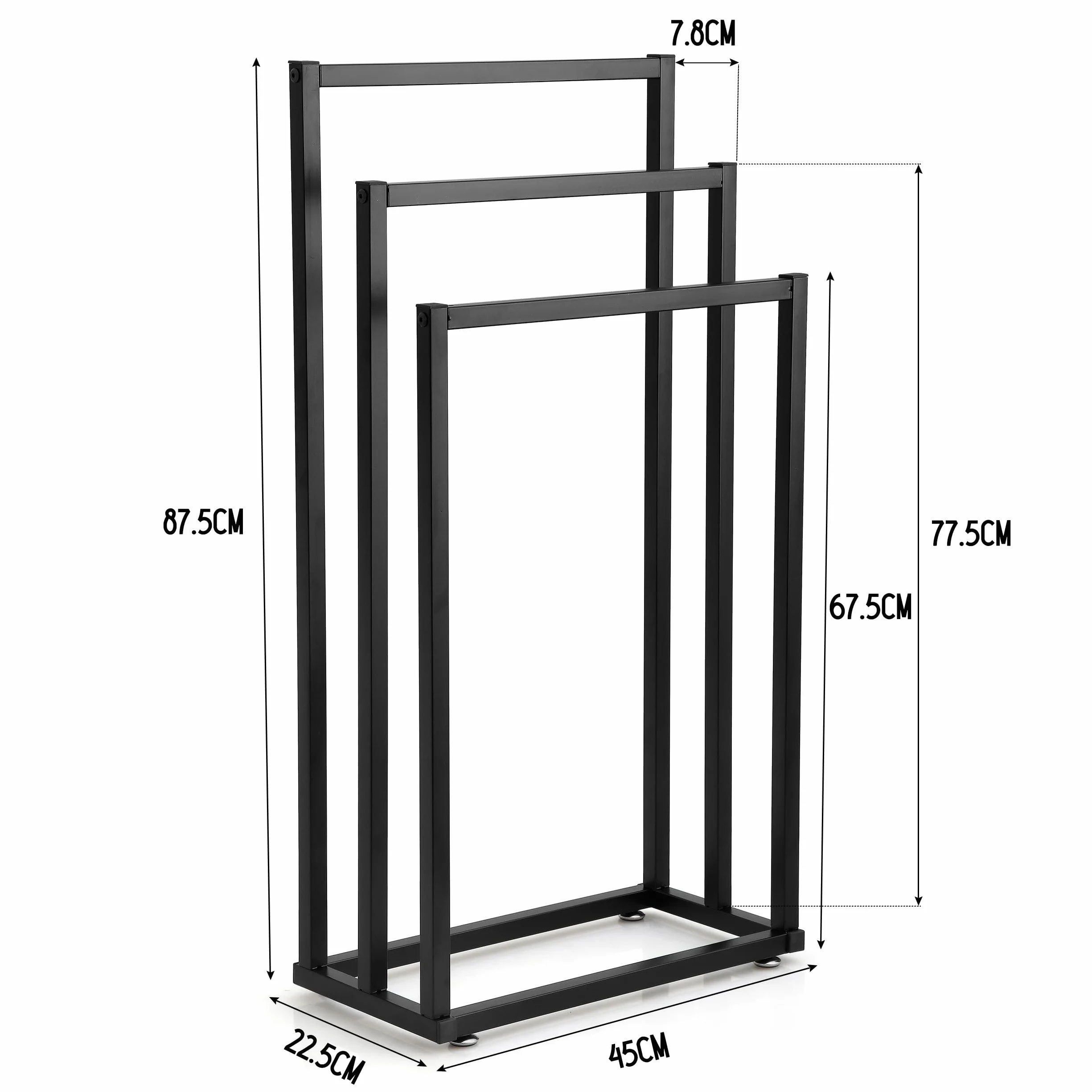 Toallero de Pie Negro – Soporte de Toallas Moderno para Baño – Estructura Estable sin Taladro