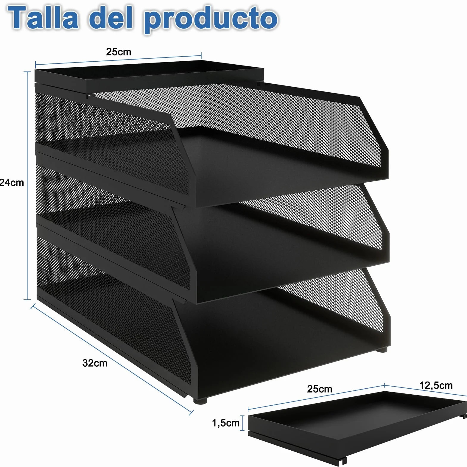 PUNCIA Bandeja para Cartas A4 3 Bandejas Metal Escritorio Organizador de Archivos Negro