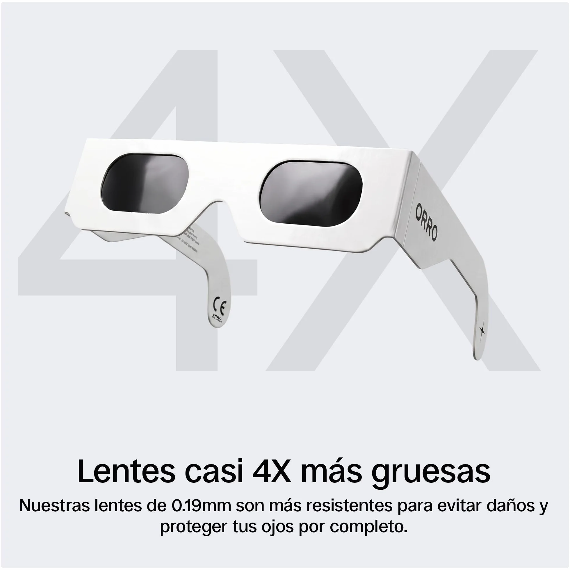 ORRO Gafas para Eclipse Solar de 40 mm, Pack de 2/6/12, Blancas, Protección Ocular Certificada, Ensayadas según EN ISO 12312-2:2015, Marcado CE para Observación Directa del Sol - Ajuste Moderno