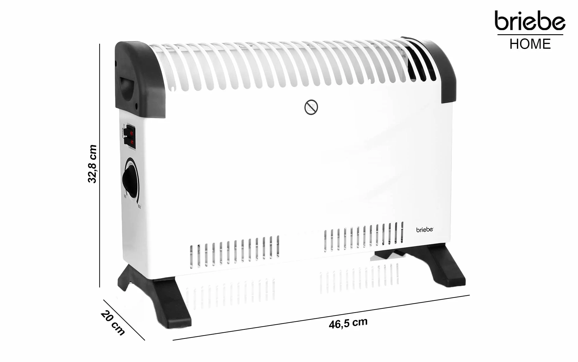 briebe Radiador Convector Eléctrico Aire Caliente, Regulador de Temperatura, Termostato Para Bajo Consumo, Silencioso, Portátil, Asas de Transporte, 3 Niveles Potencia 750W, 1250W, 2000W (Blanco)