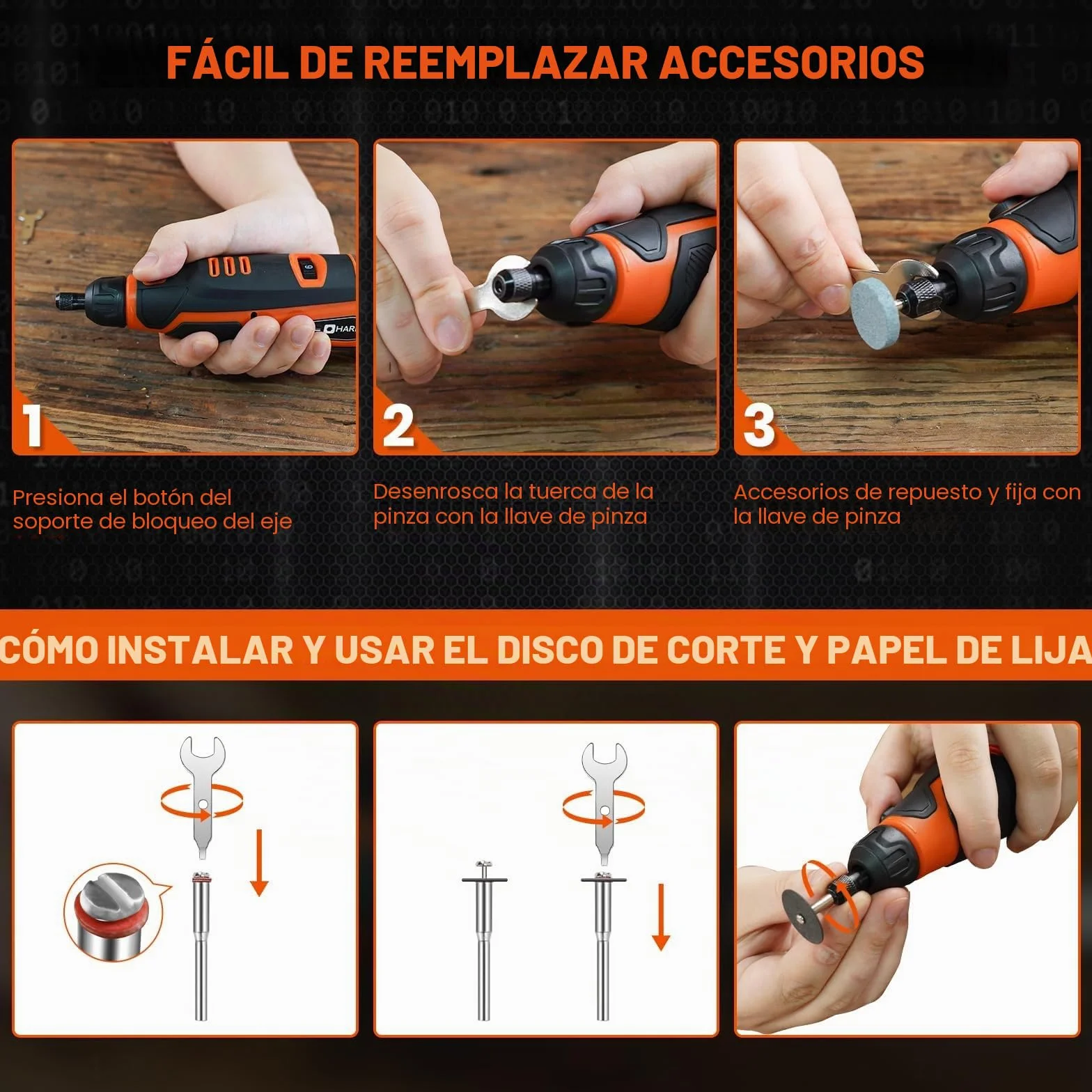 HARDELL Herramienta Rotativa 12V Inalámbrica con 94 Accesorios, 6 Velocidades (5000-30000 RPM) para Grabado, Pulido, Lijado, Taladrado, Corte y Bricolaje + Bolsa
