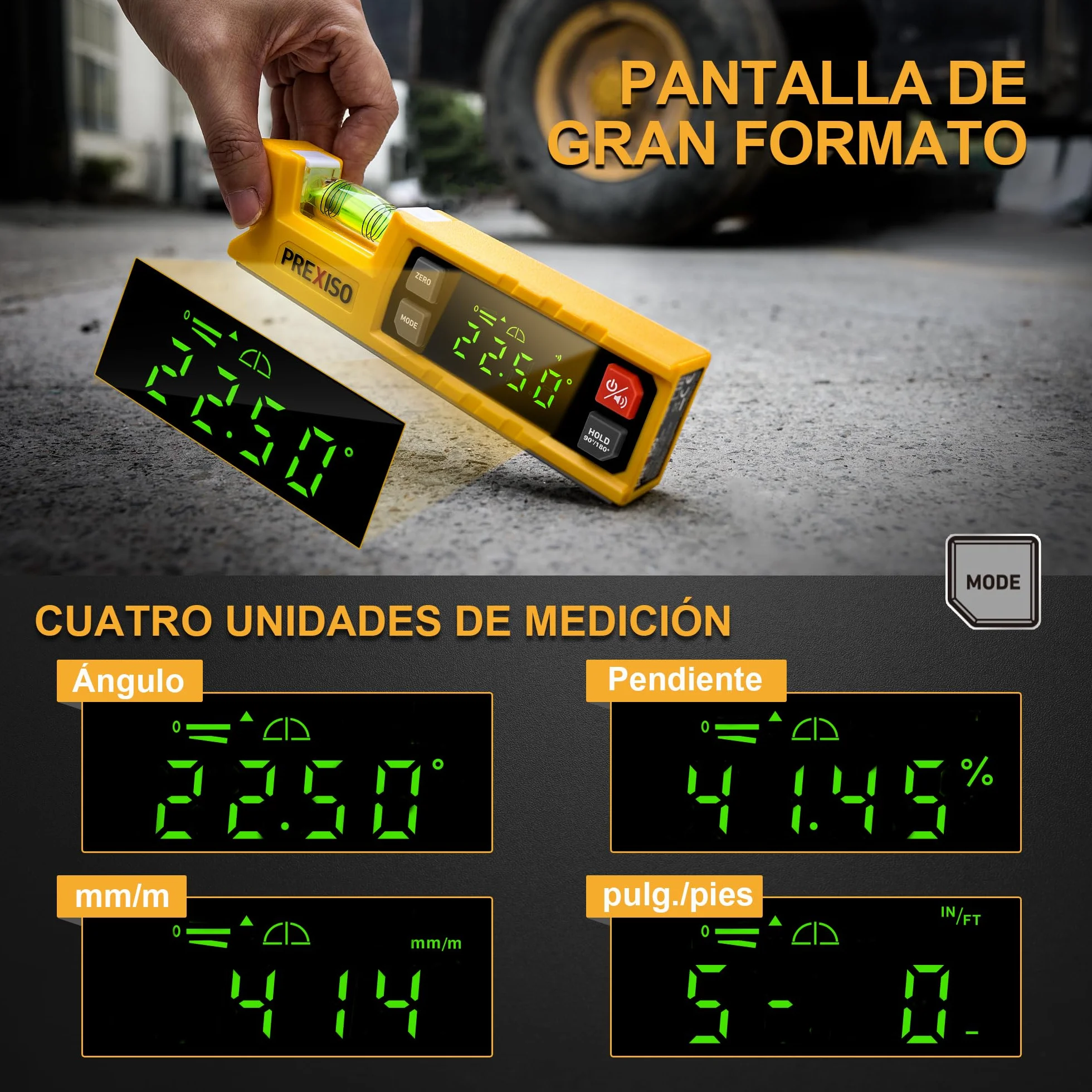 PREXISO Nivel Digital Magnético de 7 pulgadas – Herramienta electrónica inteligente de nivel, rango 0-90°, buscador de ángulos con sierra