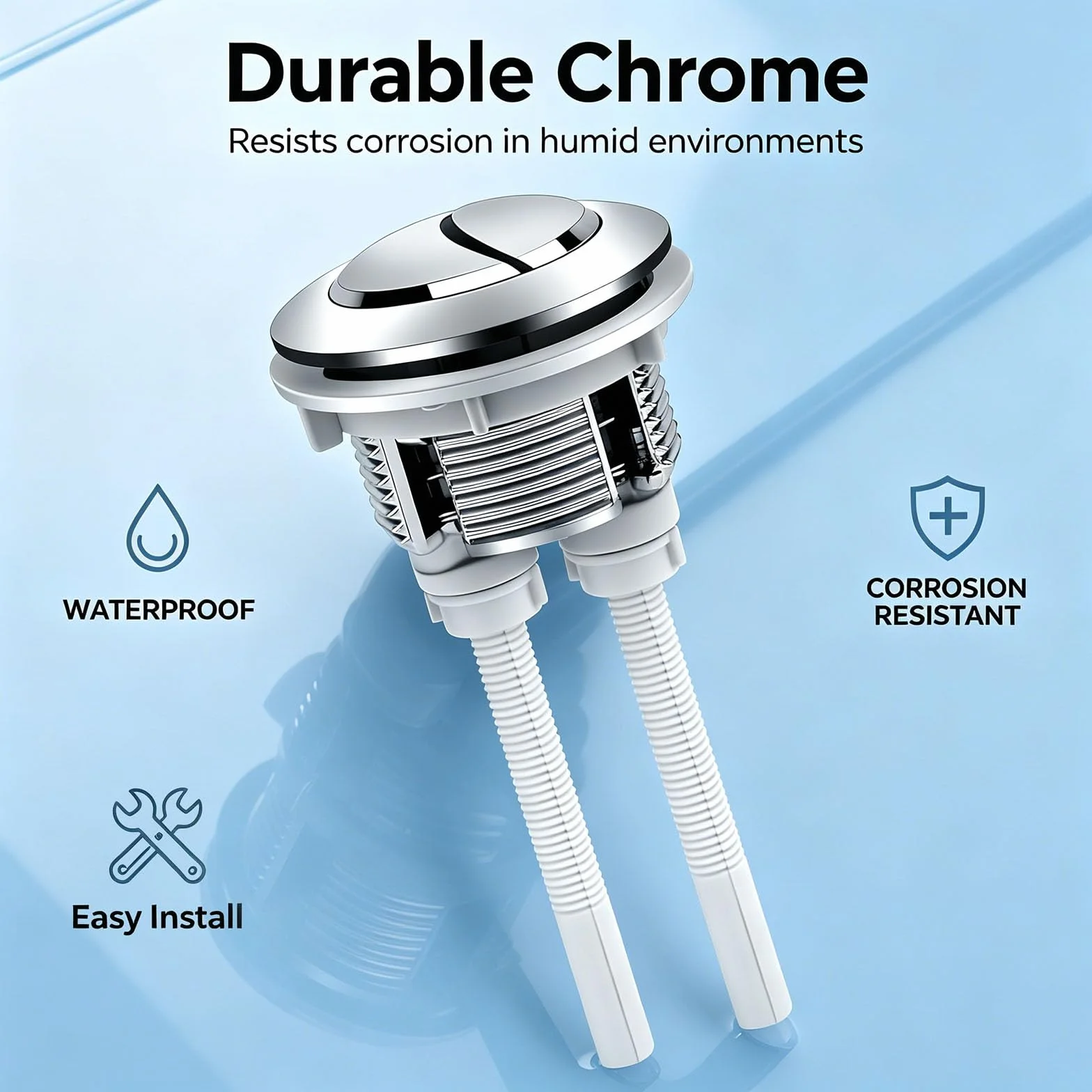 Botón Cisterna WC Universal, Doble Descarga, Kit Repuesto Pulsador, Compatible Diámetro 3,7-4,4cm, Diseño Plata