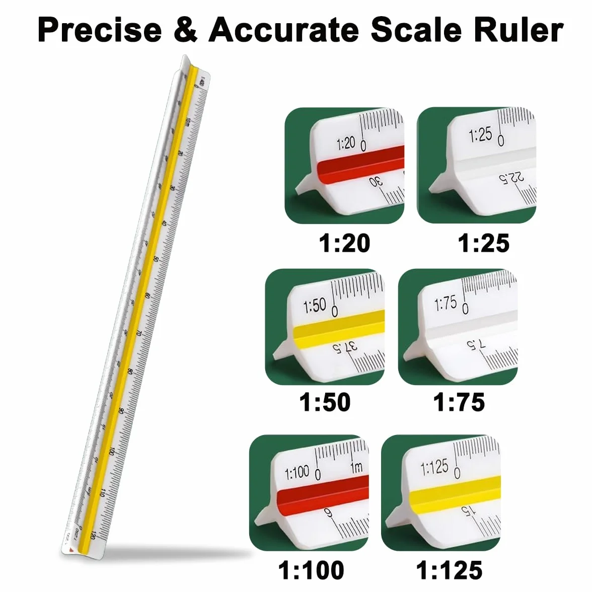 Escalímetro Profesional 30 cm Regla de Escala Métrica 6 Escalas 1:20 1:25 1:50 1:75 1:100 1:125 Triangular