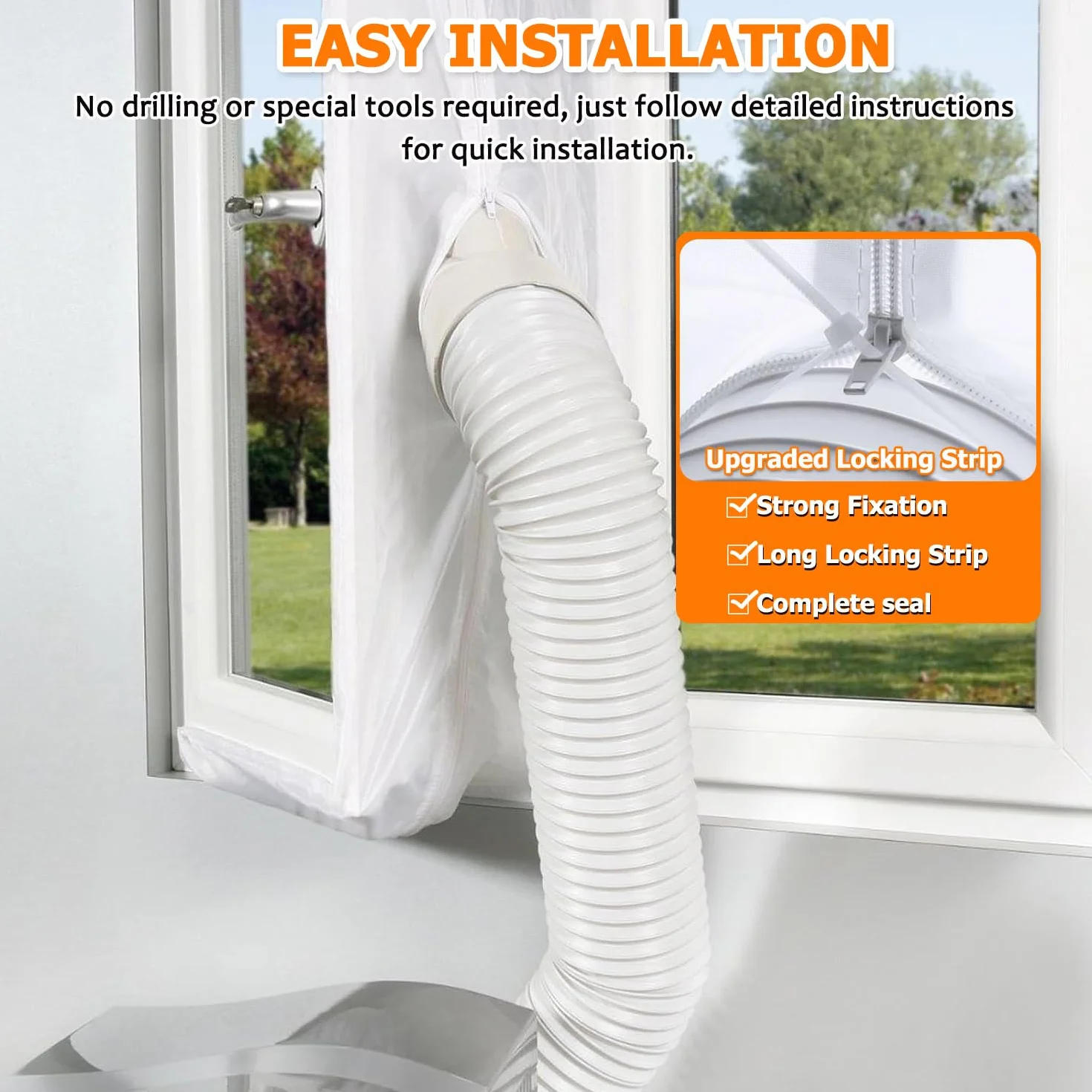 400CM Kit de Calafateo para Aire Acondicionado, Sello de Ventana Universal, Kit de Ventana Portátil para Aire Acondicionado y Secadora de Muebles | Kit de sellado de ventilación de ventana para secadora de aire acondicionado portátil, con cremallera y cie