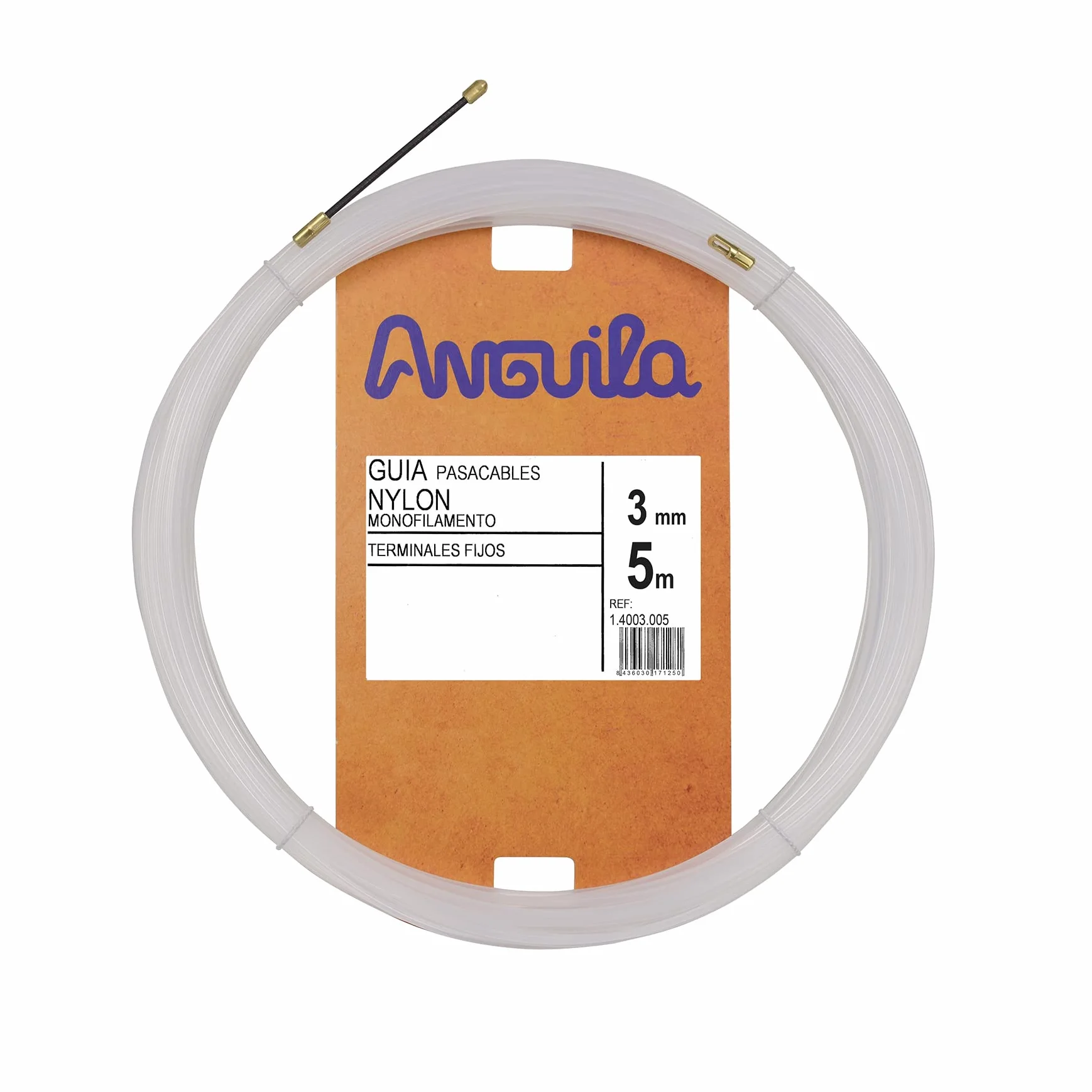 Anguila | Guía Pasacables | Terminales Fijos | Monofilamento | Nylon | Color Blanco | Diámetro 3mm| 5 Metros