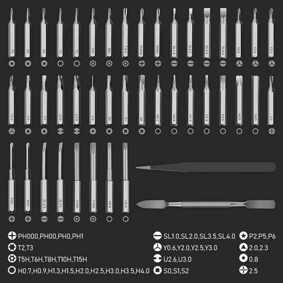 Juego de destornilladores magnéticos 45 en 1 con 42 puntas para reparación electrónica, compatible con teléfonos móviles, drones, cámaras, Game Conso