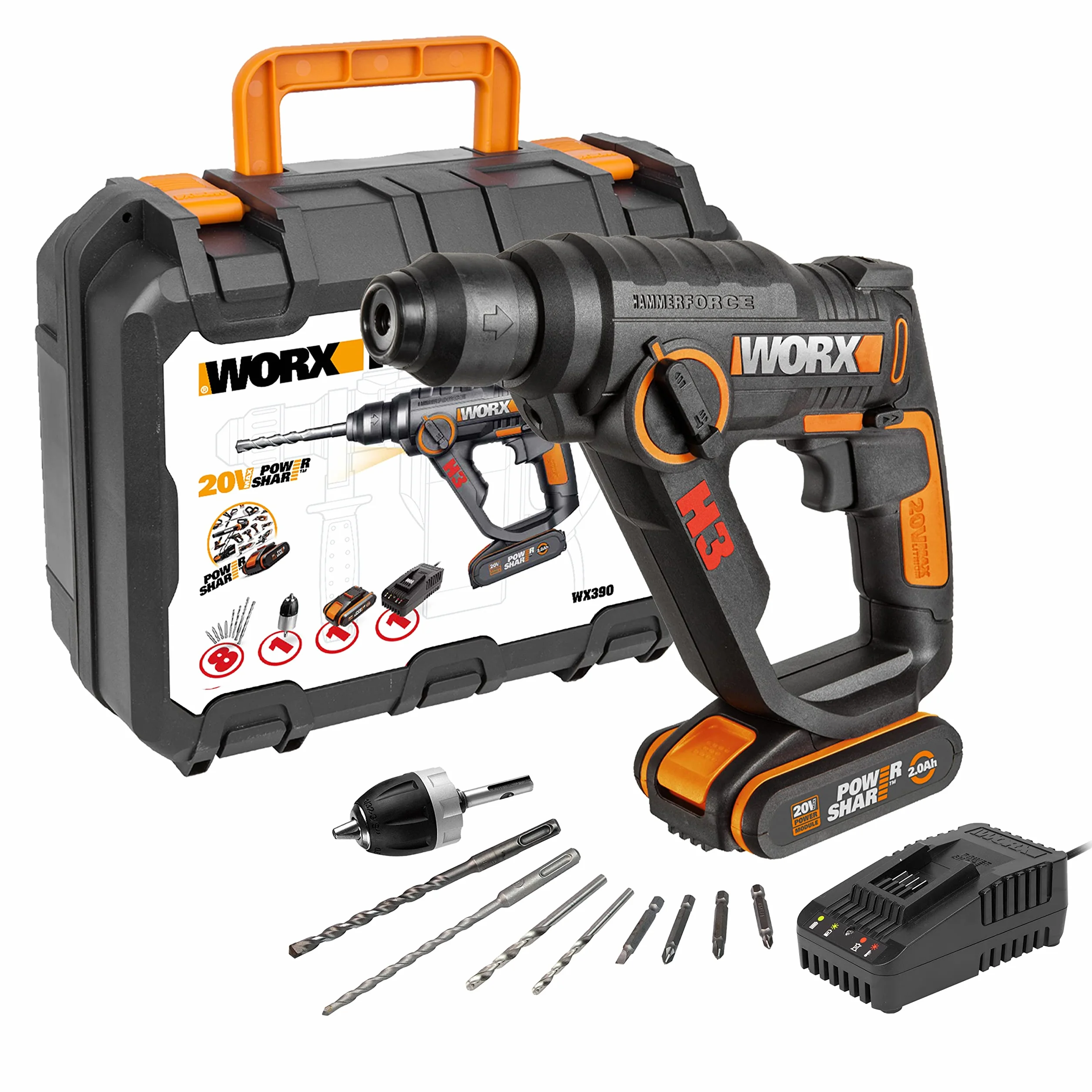 Worx WX390 - H3™Taladro/Atornilllador/Martillo 1 Bat. 20v-2,0Ah Li-Ion